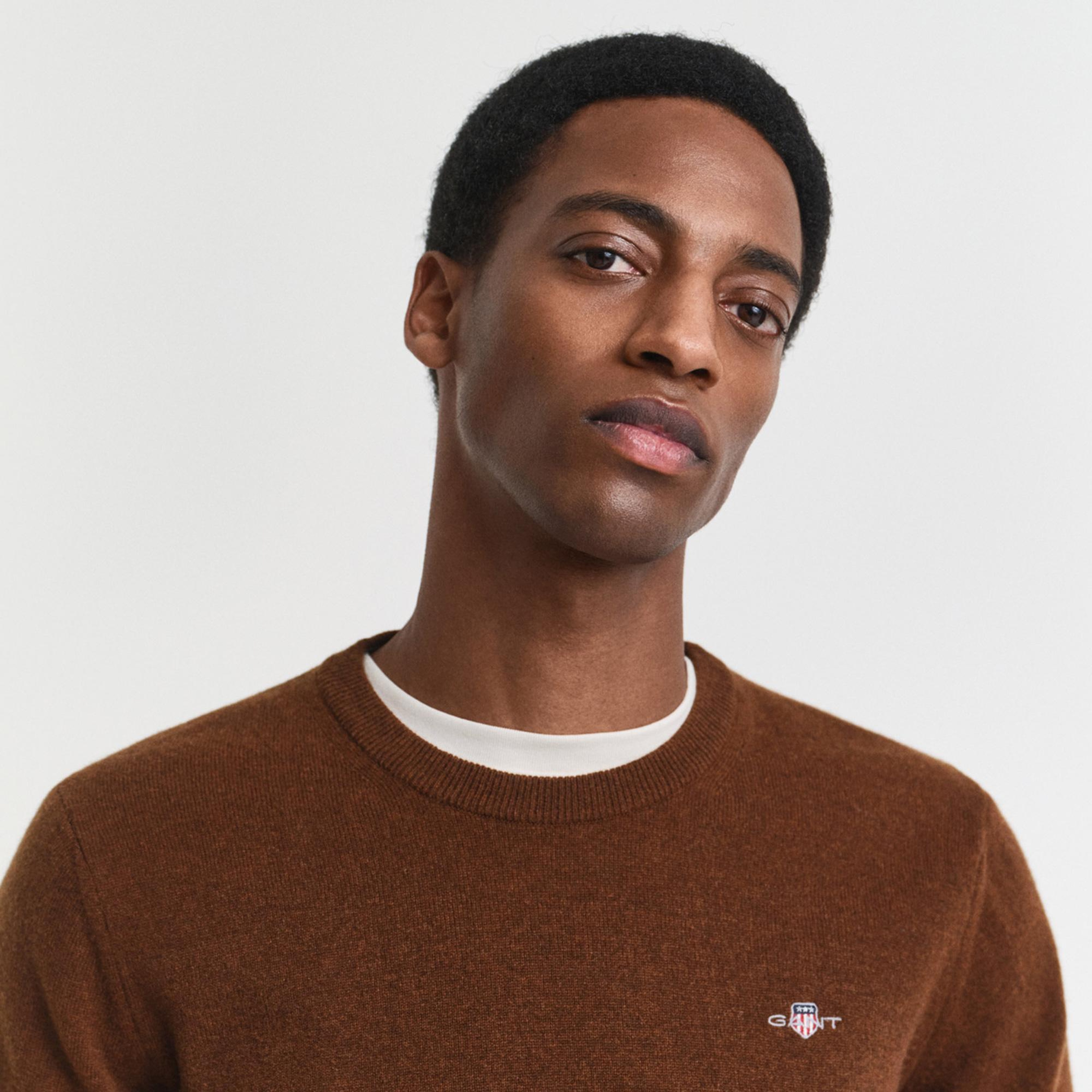 GANT Erkek Kahverengi Regular Fit Bisiklet Yaka Yün Kazak