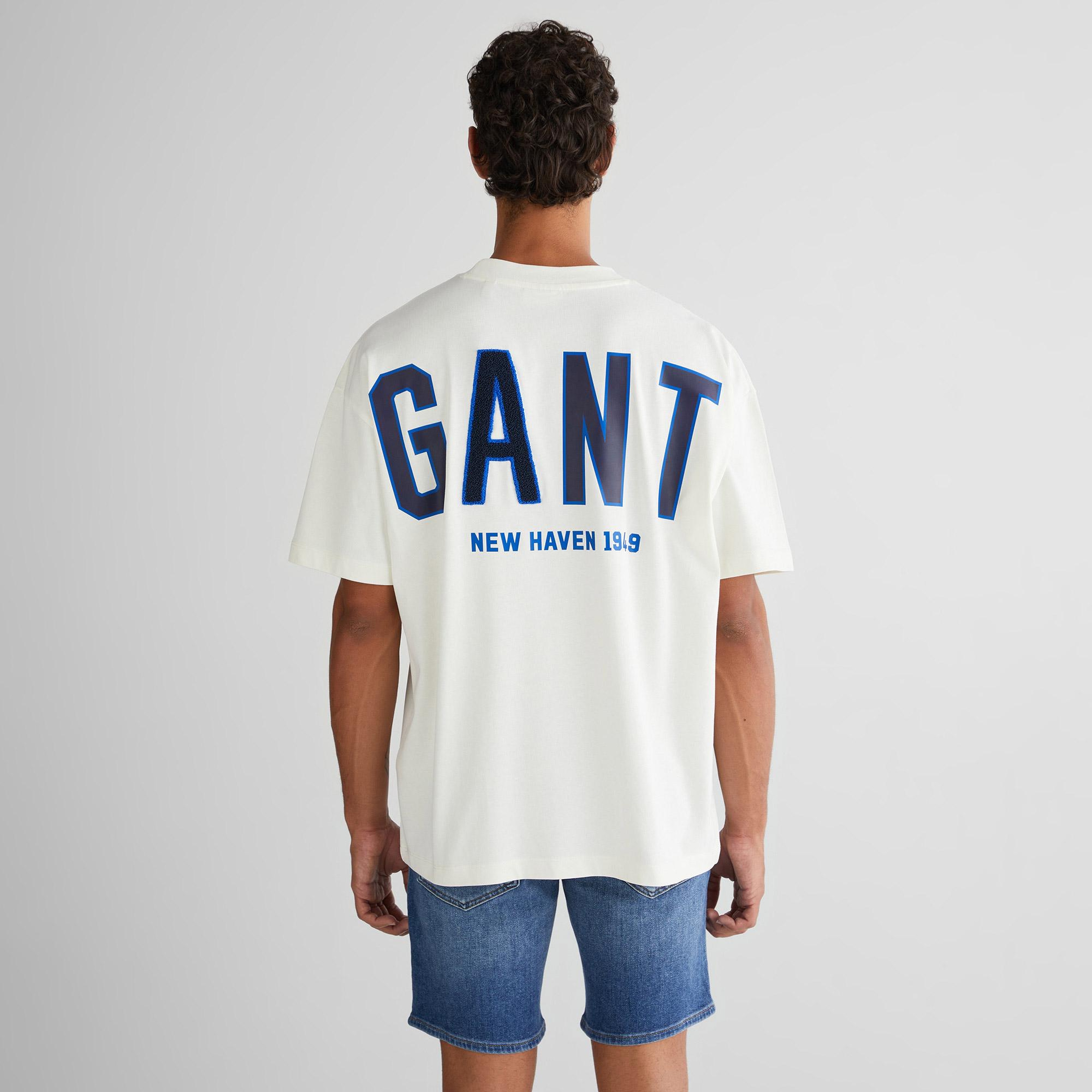 GANT Erkek Krem Relaxed Fit Bisiklet Yaka Logolu T-Shirt