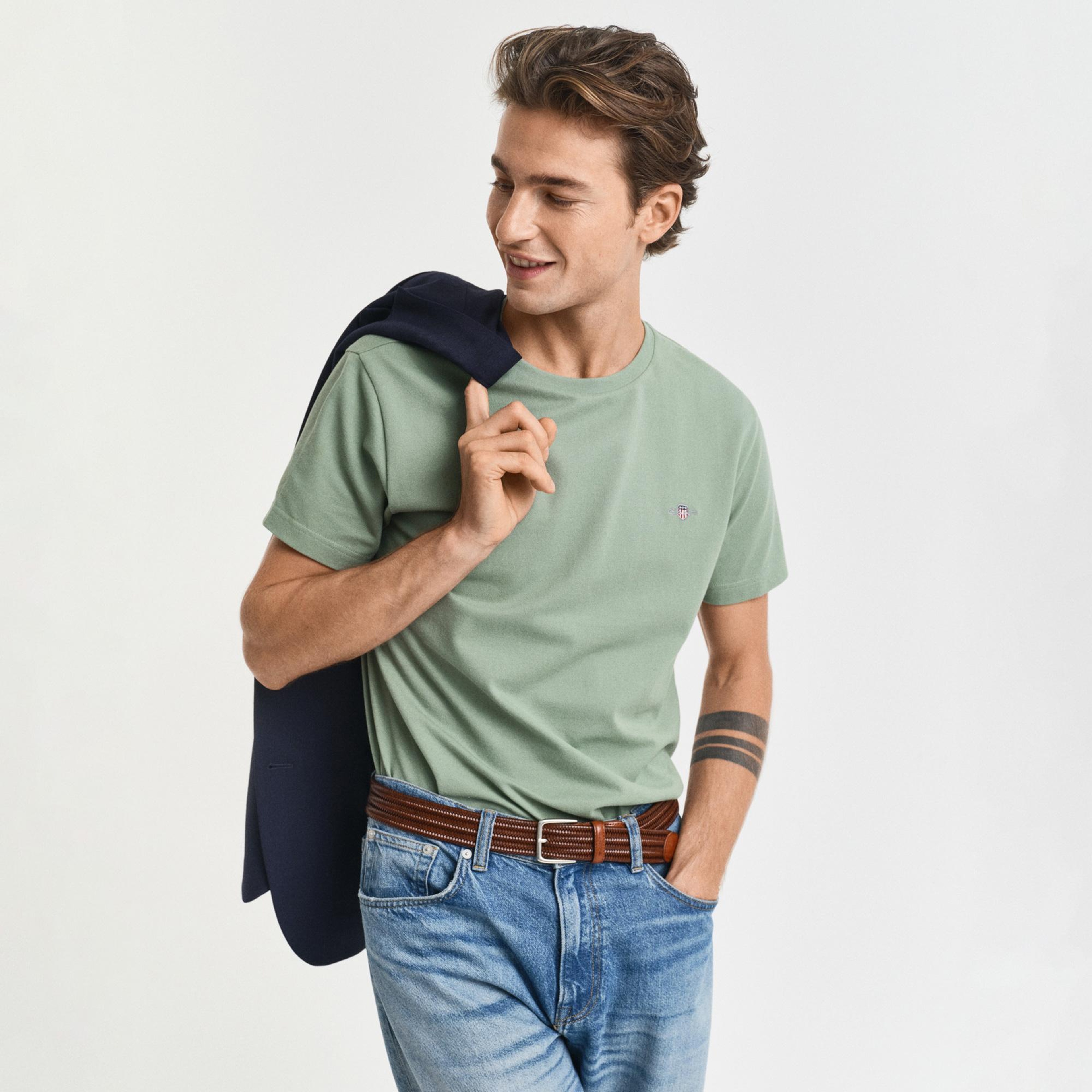 GANT Erkek Yeşil Slim Fit Bisiklet Yaka T-Shirt