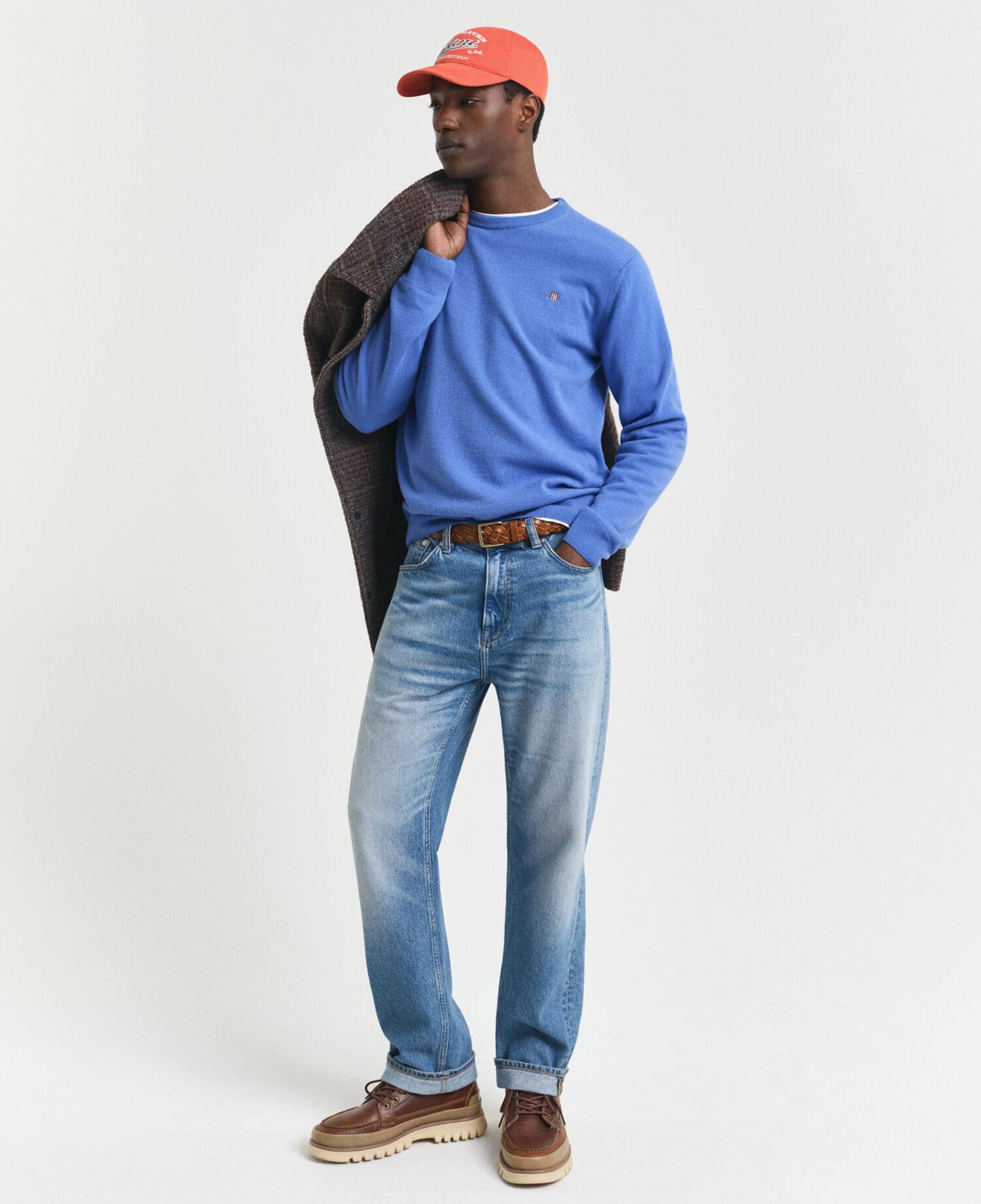 GANT Erkek Mavi Regular Fit Bisiklet Yaka Yün Kazak