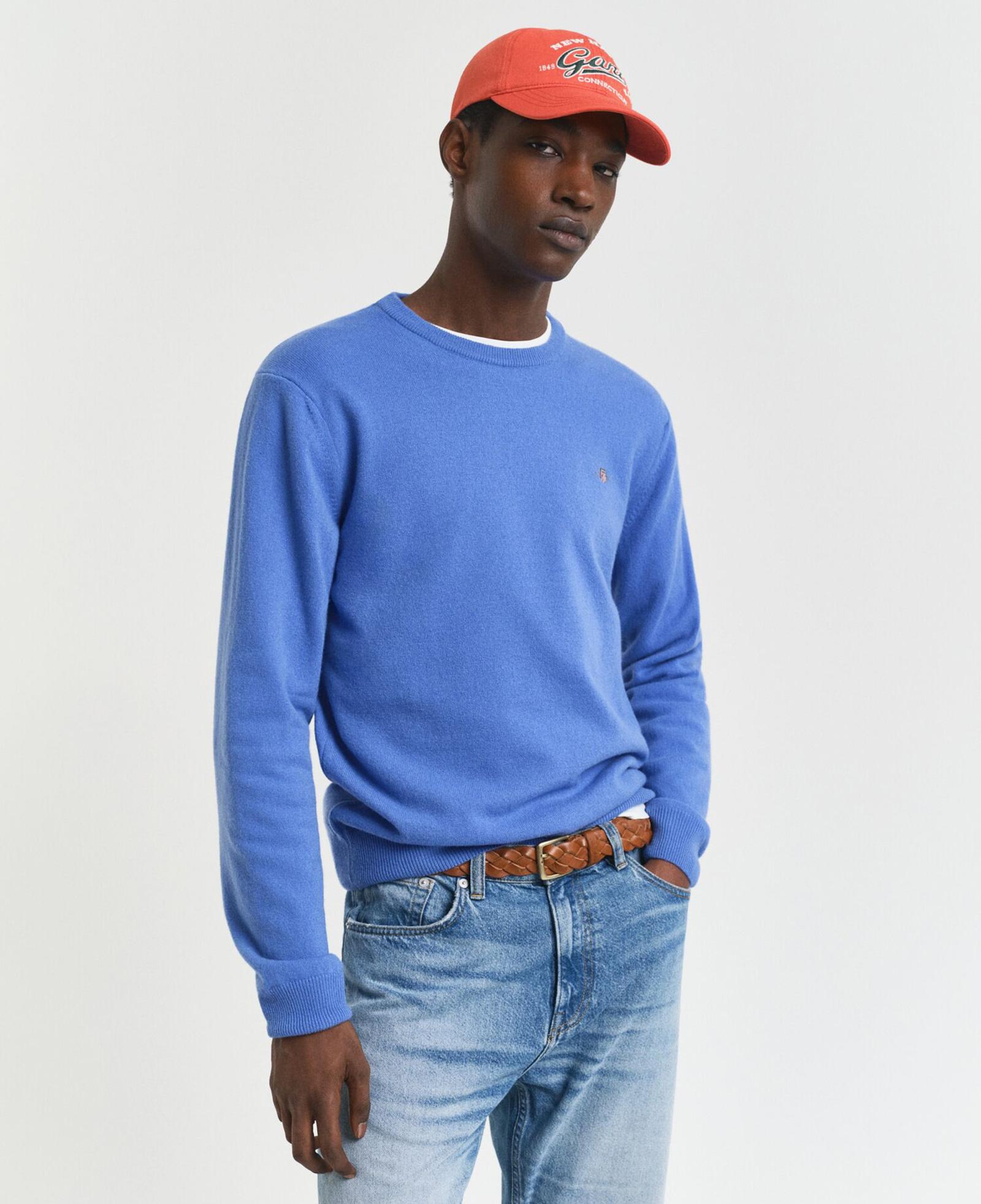 GANT Erkek Mavi Regular Fit Bisiklet Yaka Yün Kazak