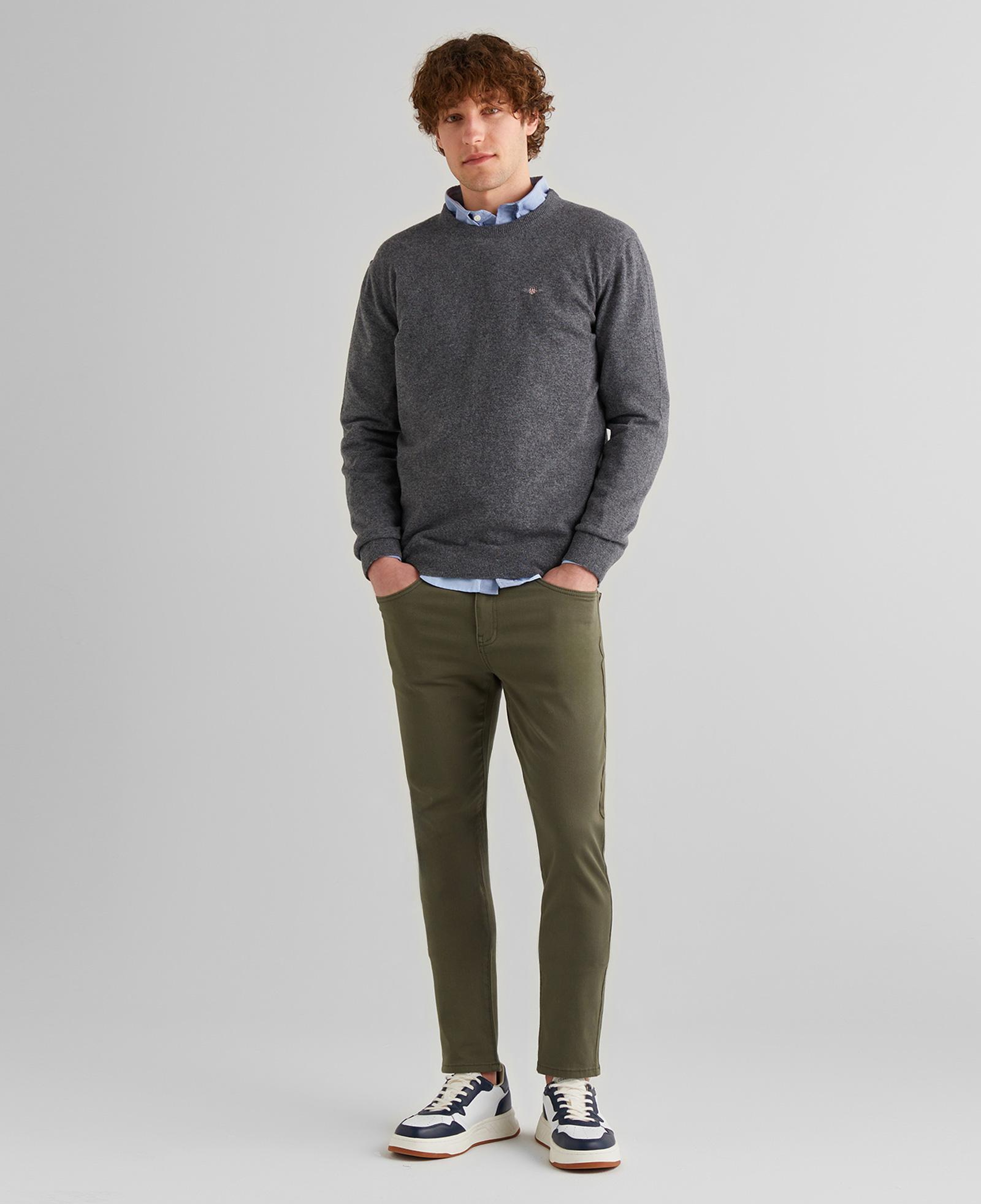 GANT Erkek Gri Regular Fit Bisiklet Yaka Yün Kazak