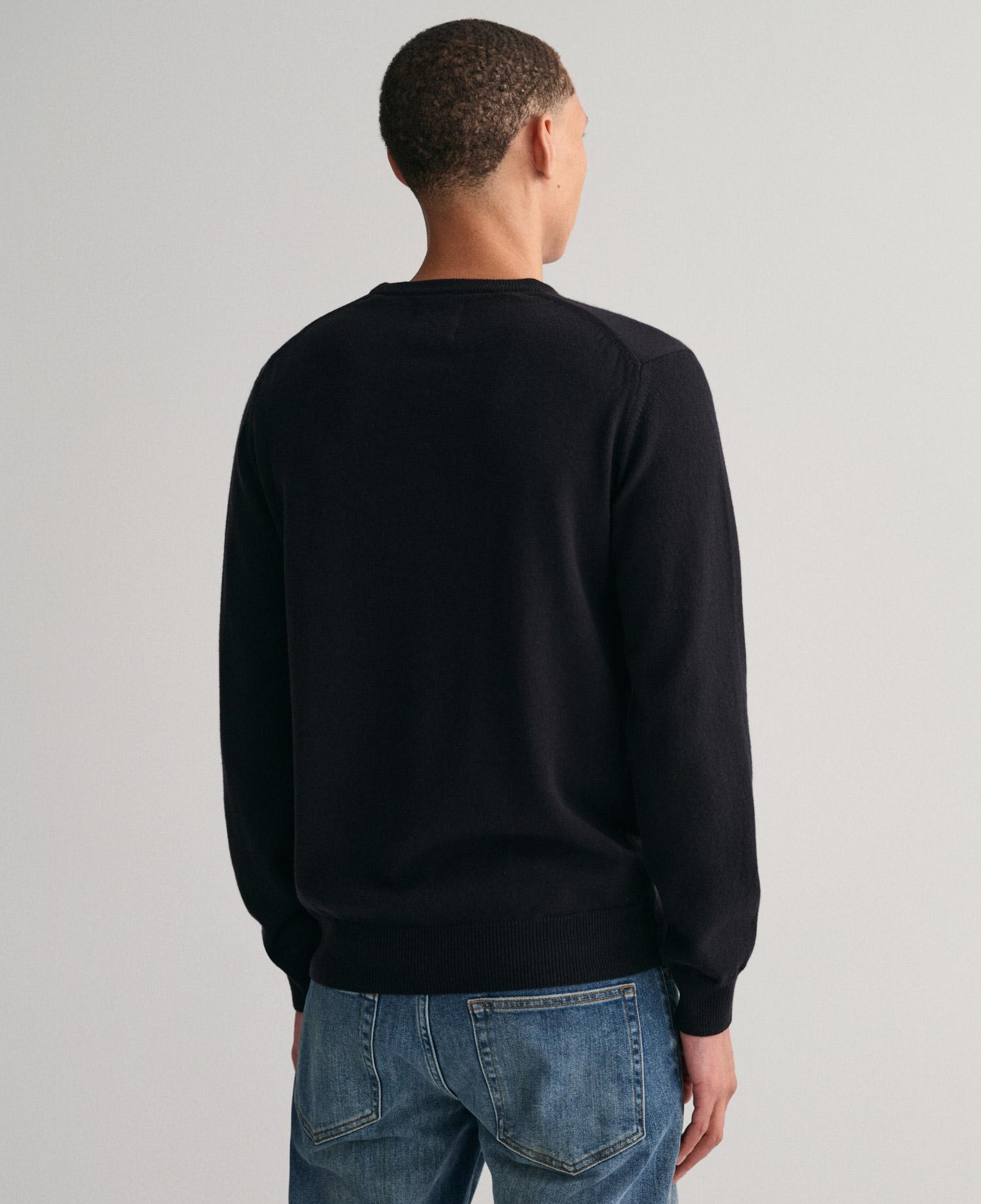 GANT Erkek Siyah Regular Fit Bisiklet Yaka Yün Kazak