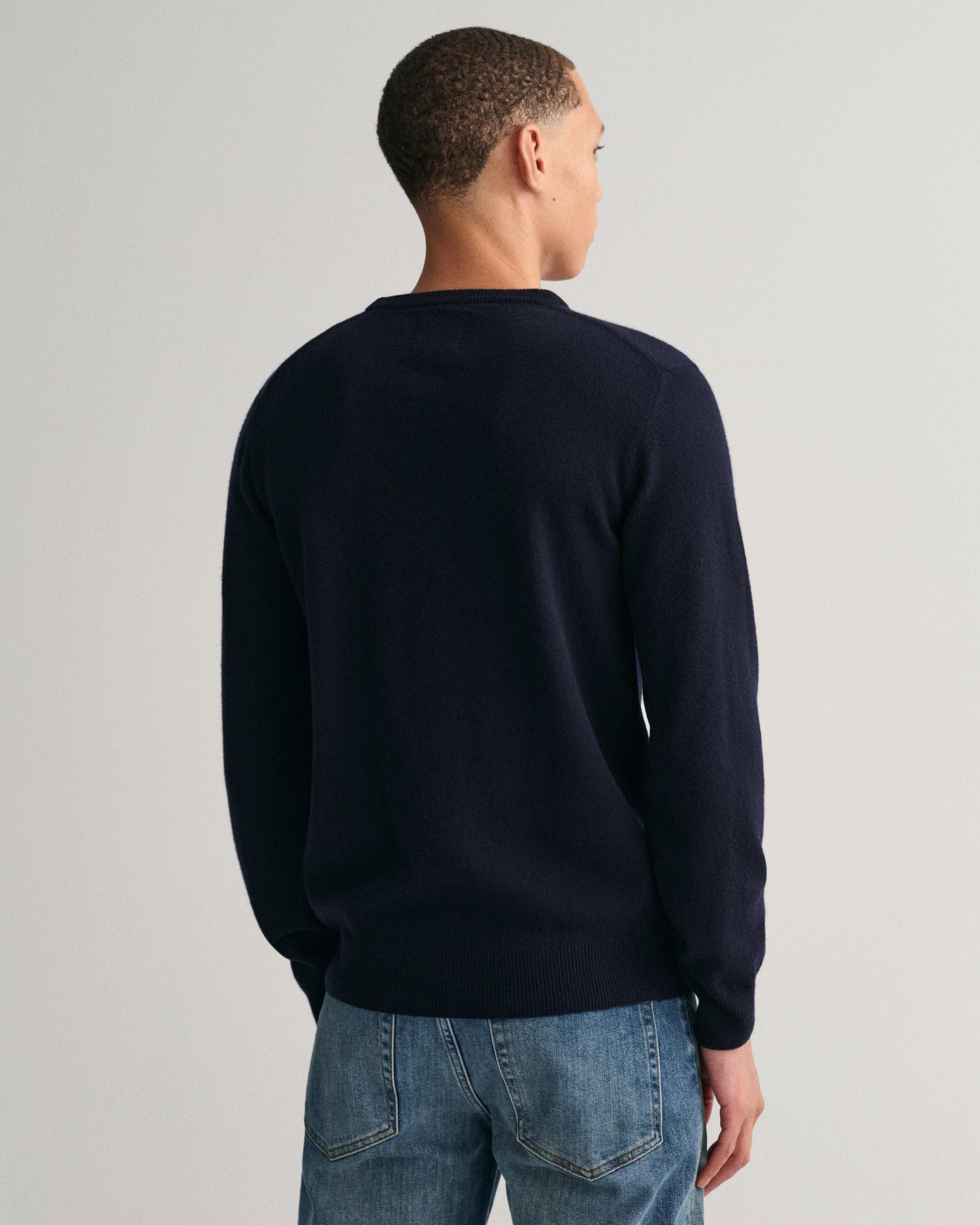 GANT Erkek Lacivert Regular Fit Bisiklet Yaka Yün Kazak