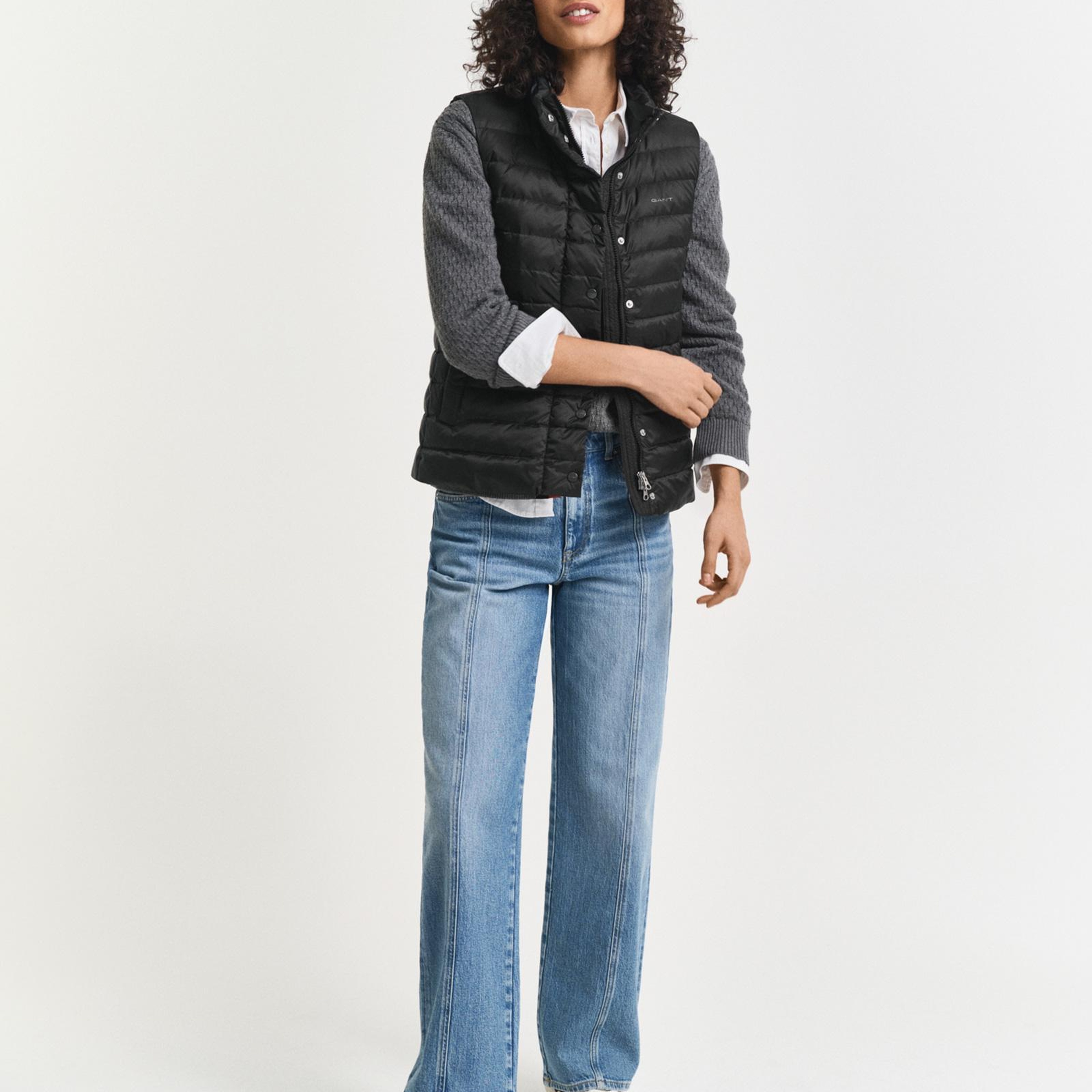 GANT Kadın Siyah Regular Fit Dik Yaka Kaz Tüyü Yelek