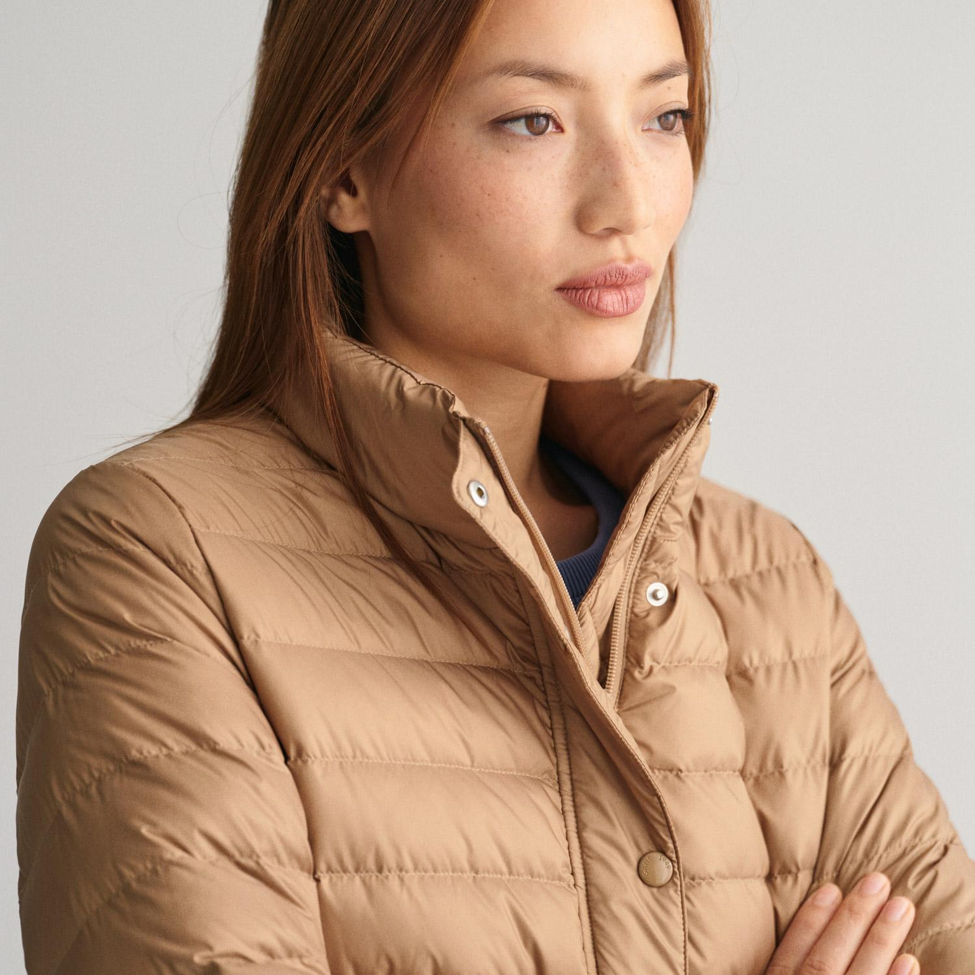 GANT Kadın Kahverengi Dik Yaka Kapitone Mont