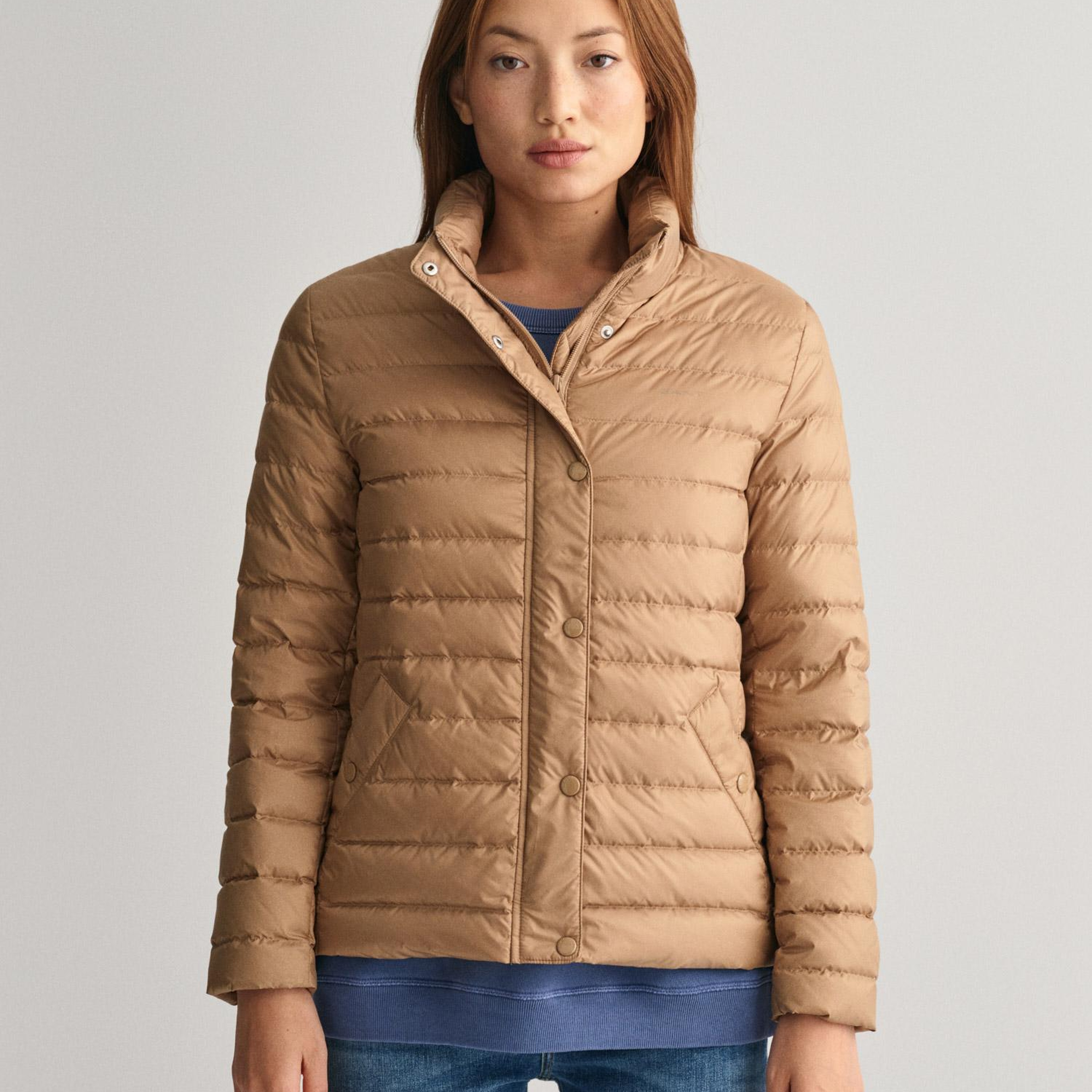 GANT Kadın Kahverengi Dik Yaka Kapitone Mont