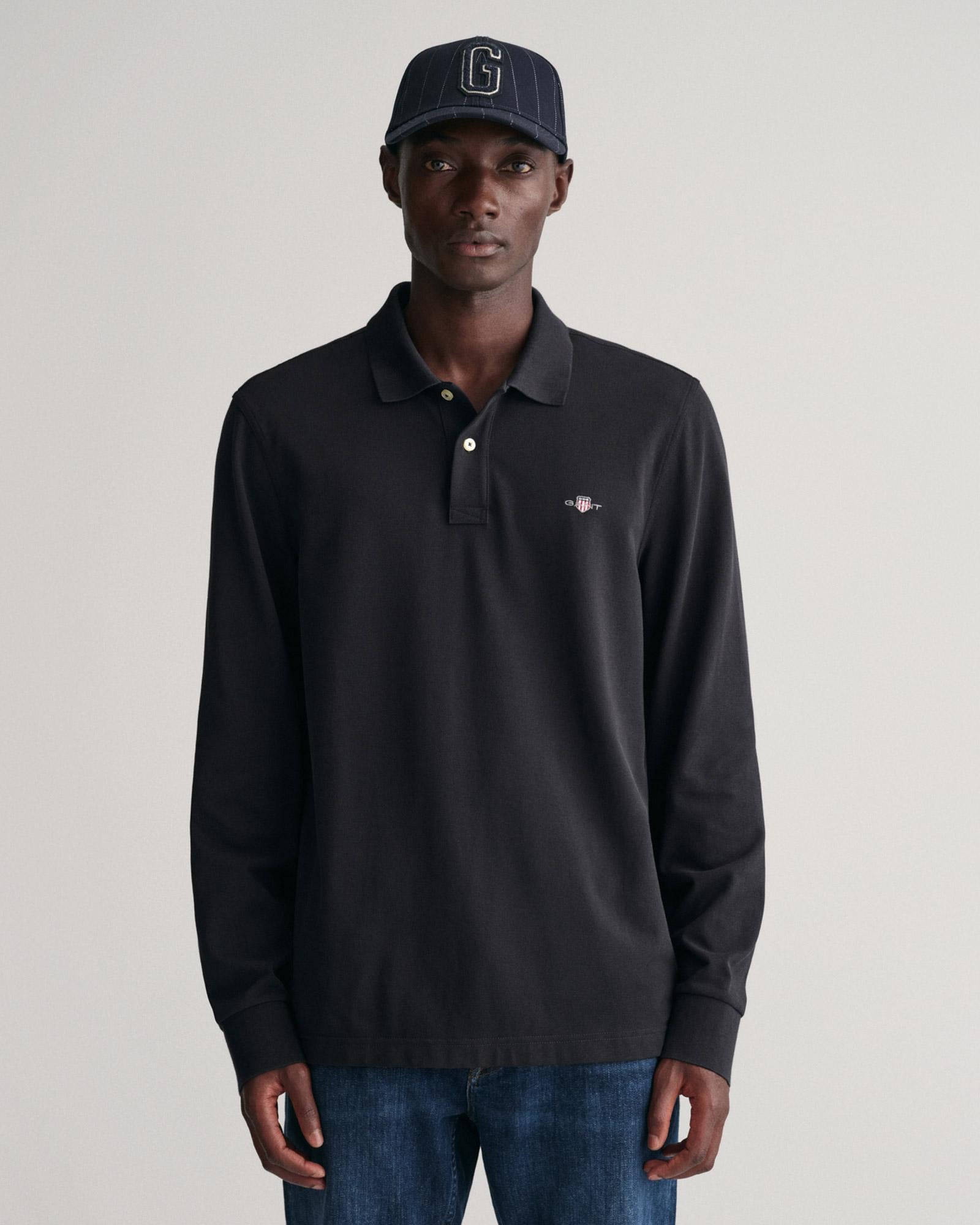 GANT Erkek Siyah Regular Fit Uzun Kollu Polo