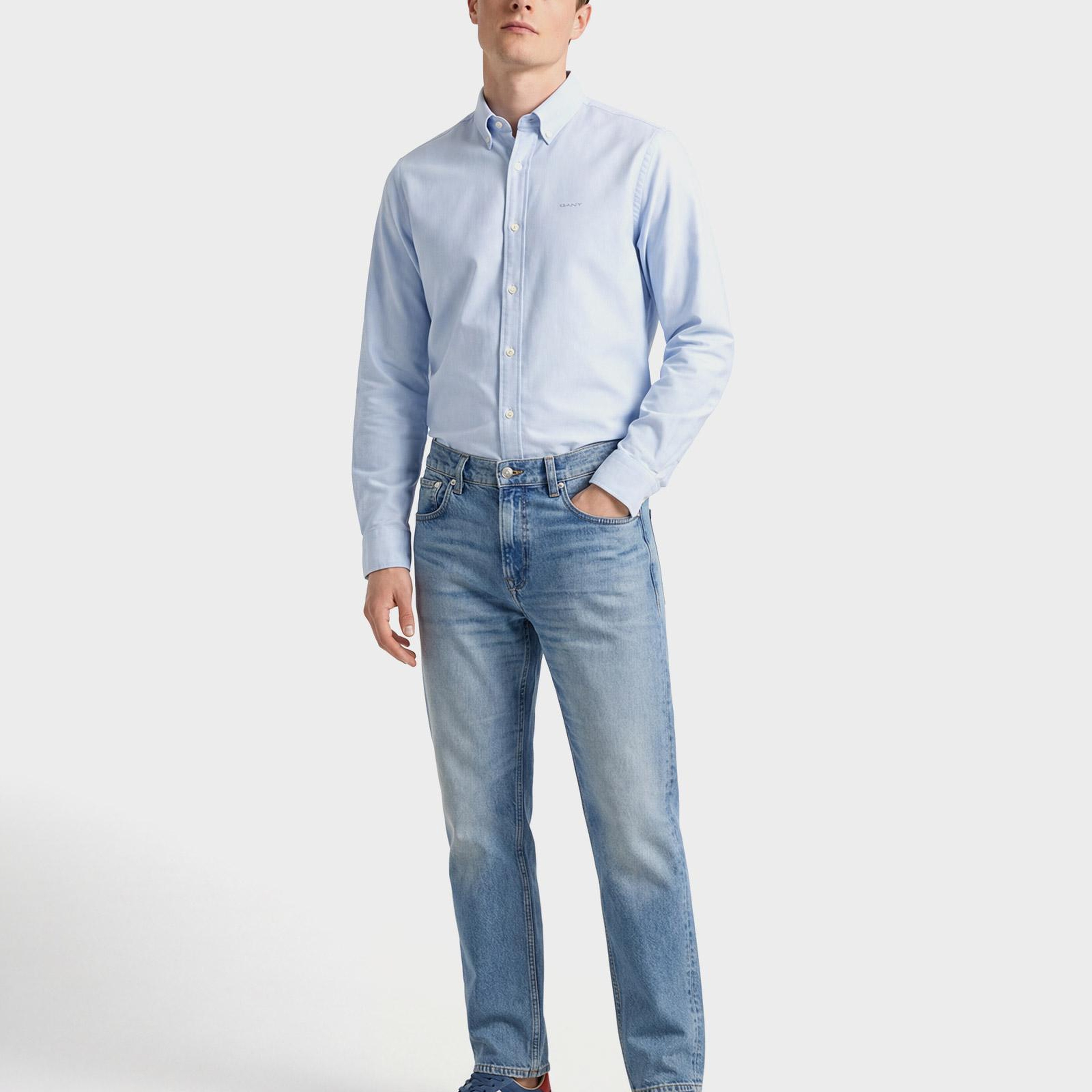 GANT Erkek Mavi Regular Fit Düğmeli Yaka Oxford Gömlek