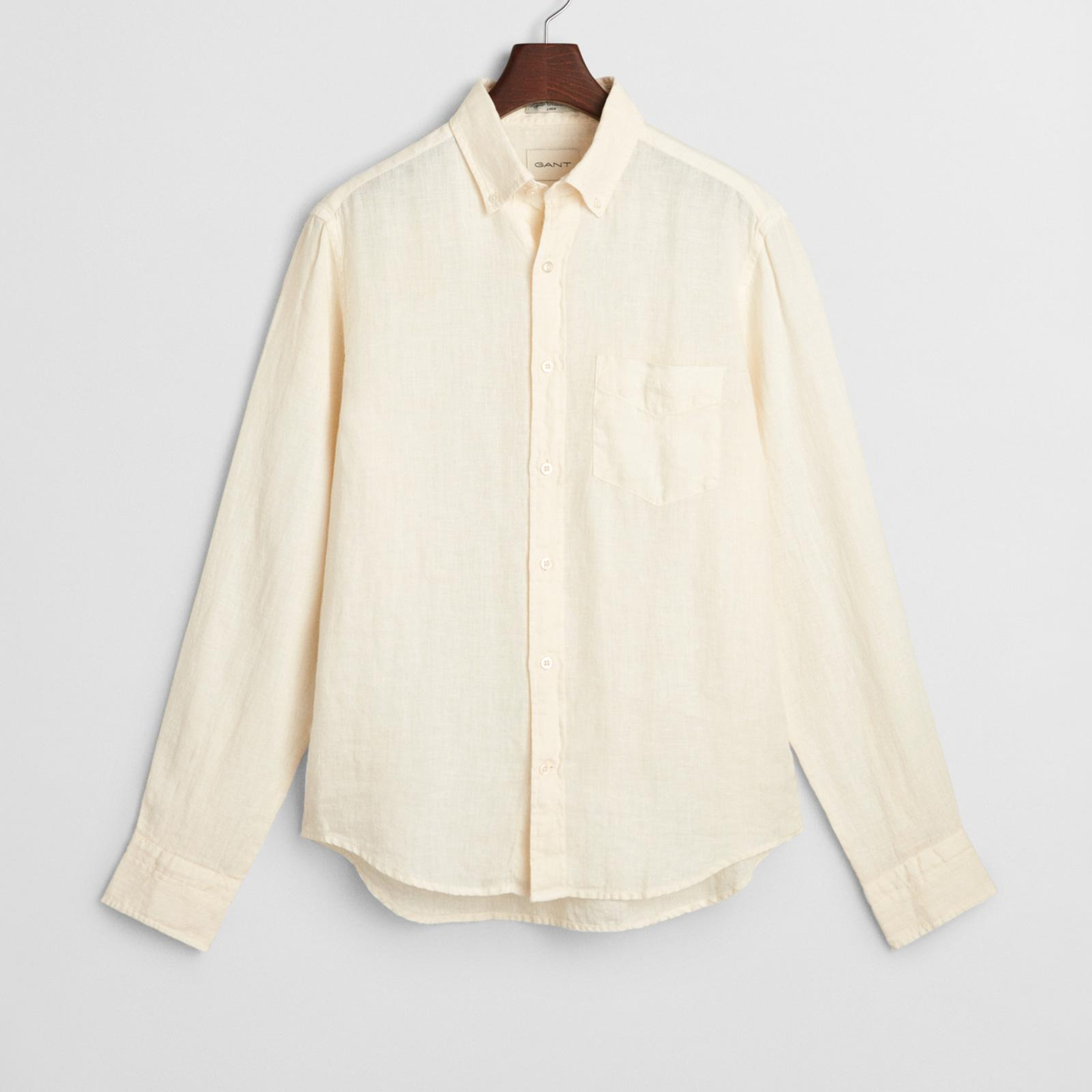 Gant Erkek Krem Regular Fit Düğmeli Yaka Keten Gömlek