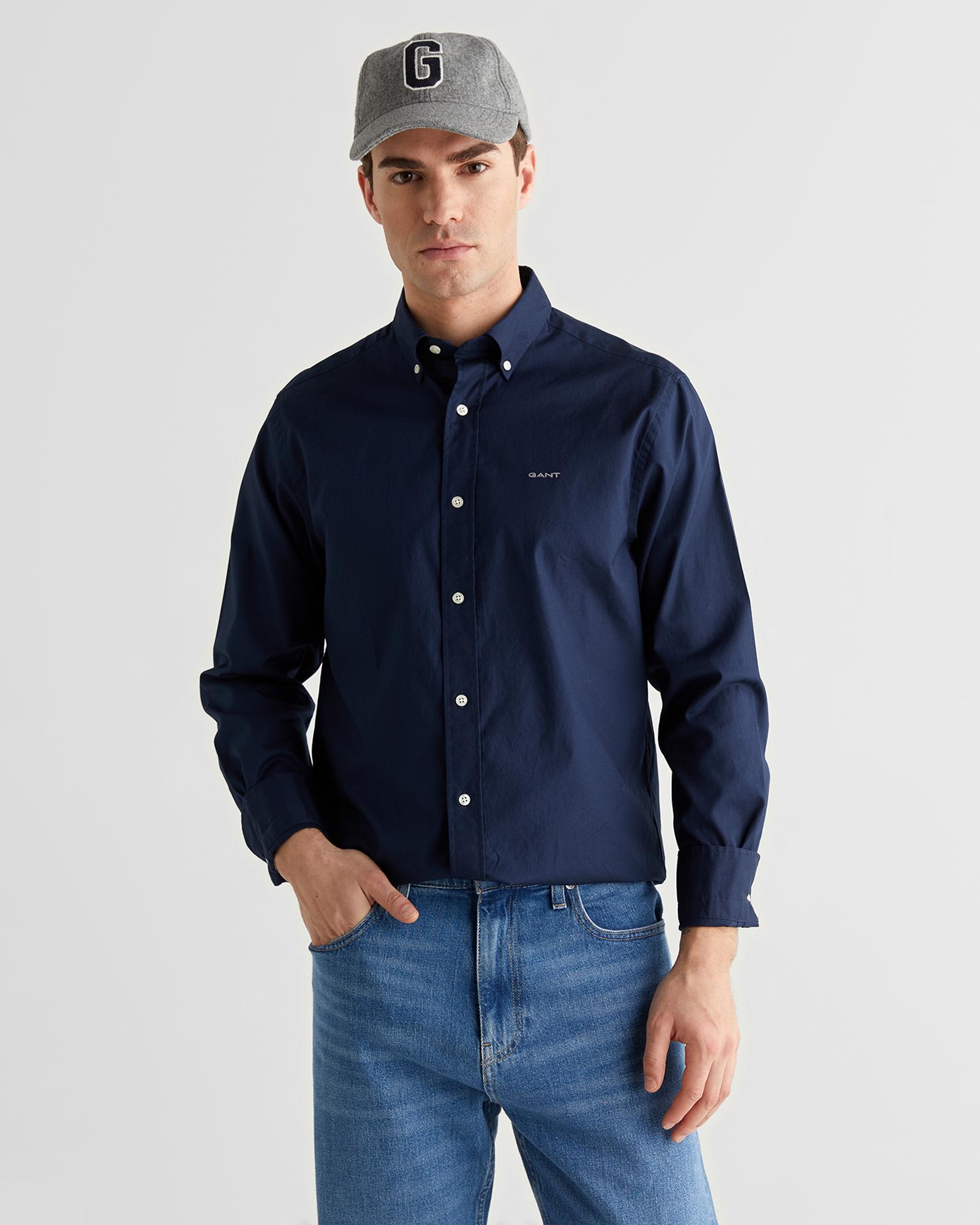 GANT Erkek Lacivert Regular Fit Düğmeli Yaka Oxford Gömlek