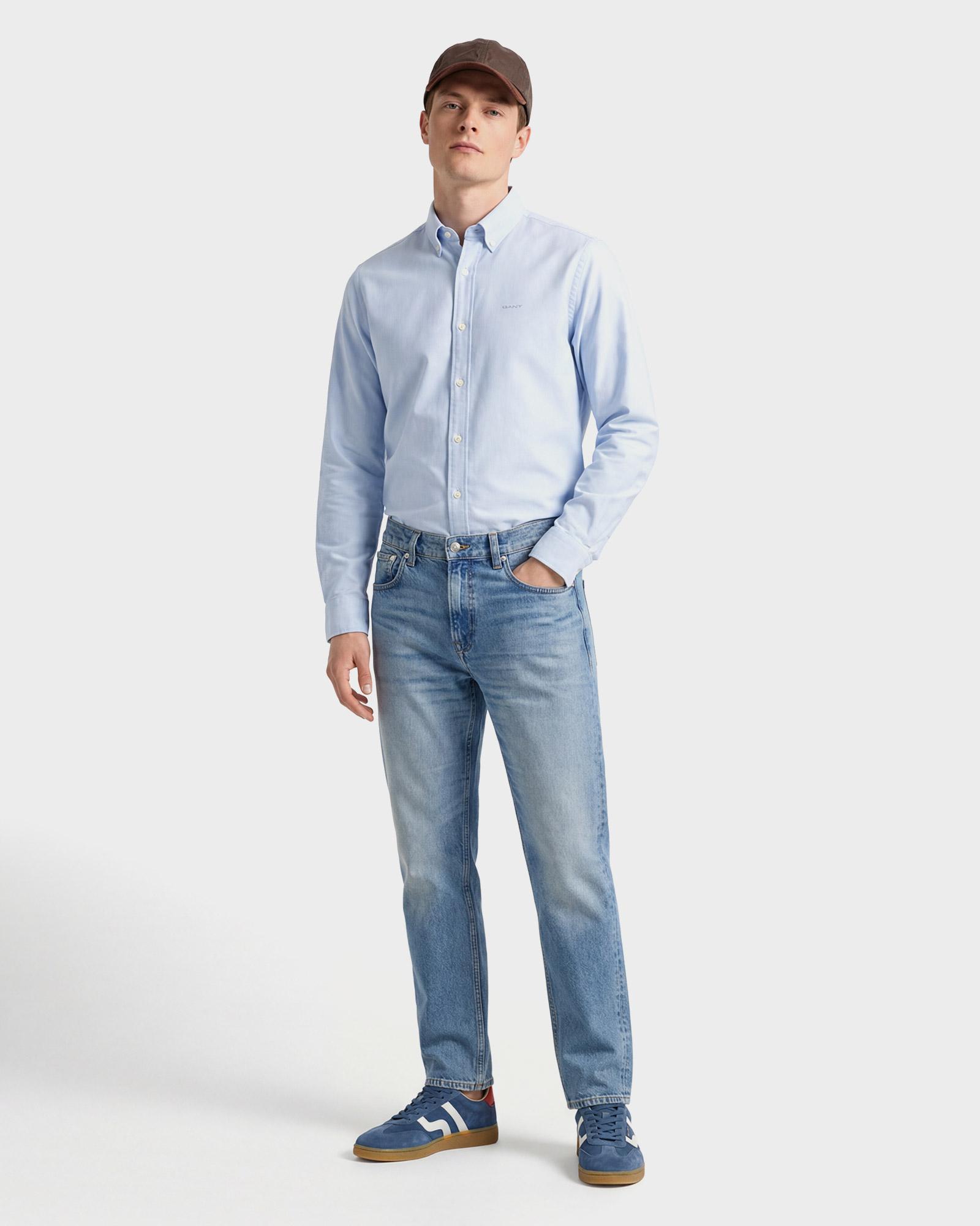 GANT Erkek Mavi Regular Fit Düğmeli Yaka Oxford Gömlek