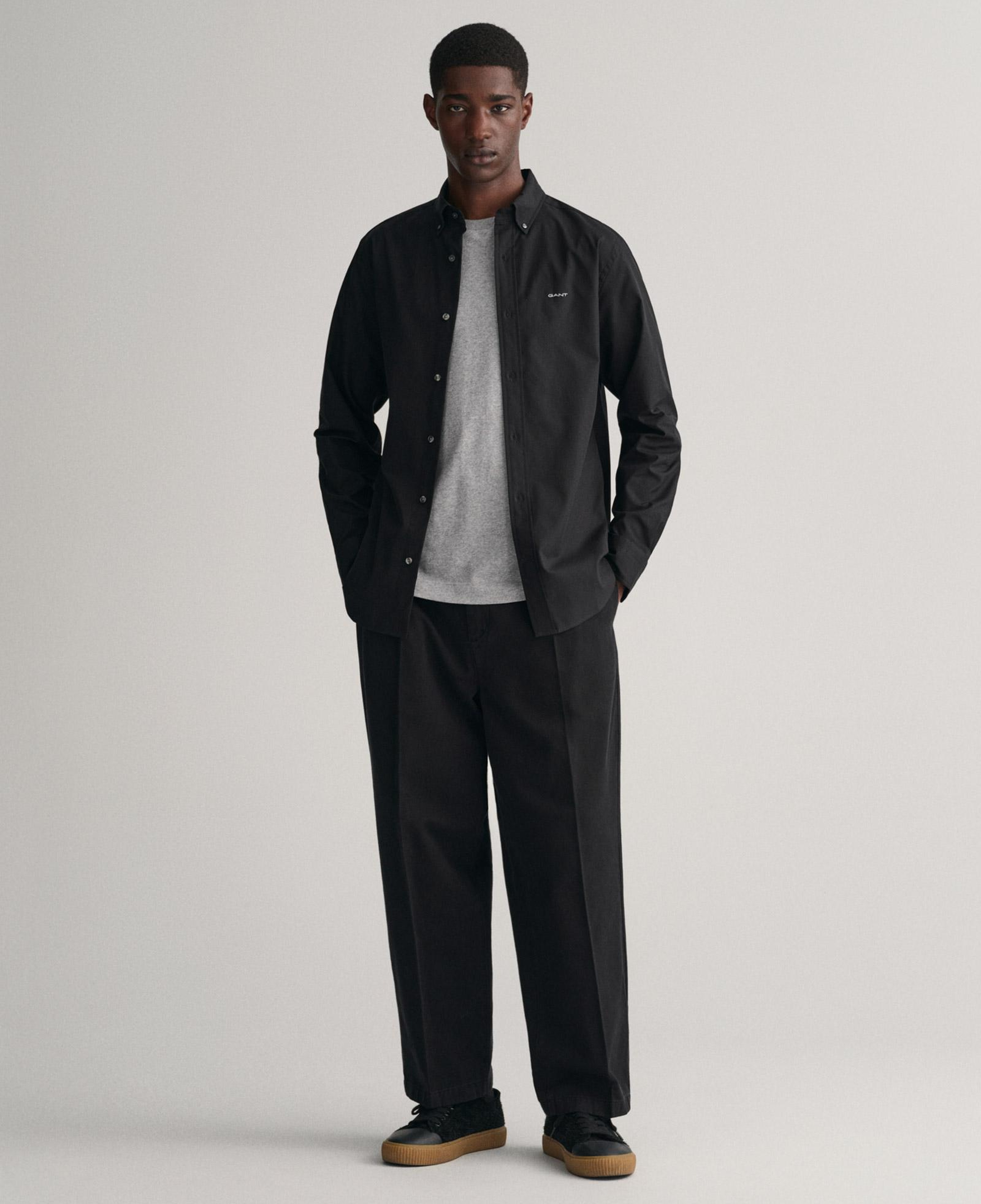 GANT Erkek Siyah Regular Fit Düğmeli Yaka Oxford Gömlek