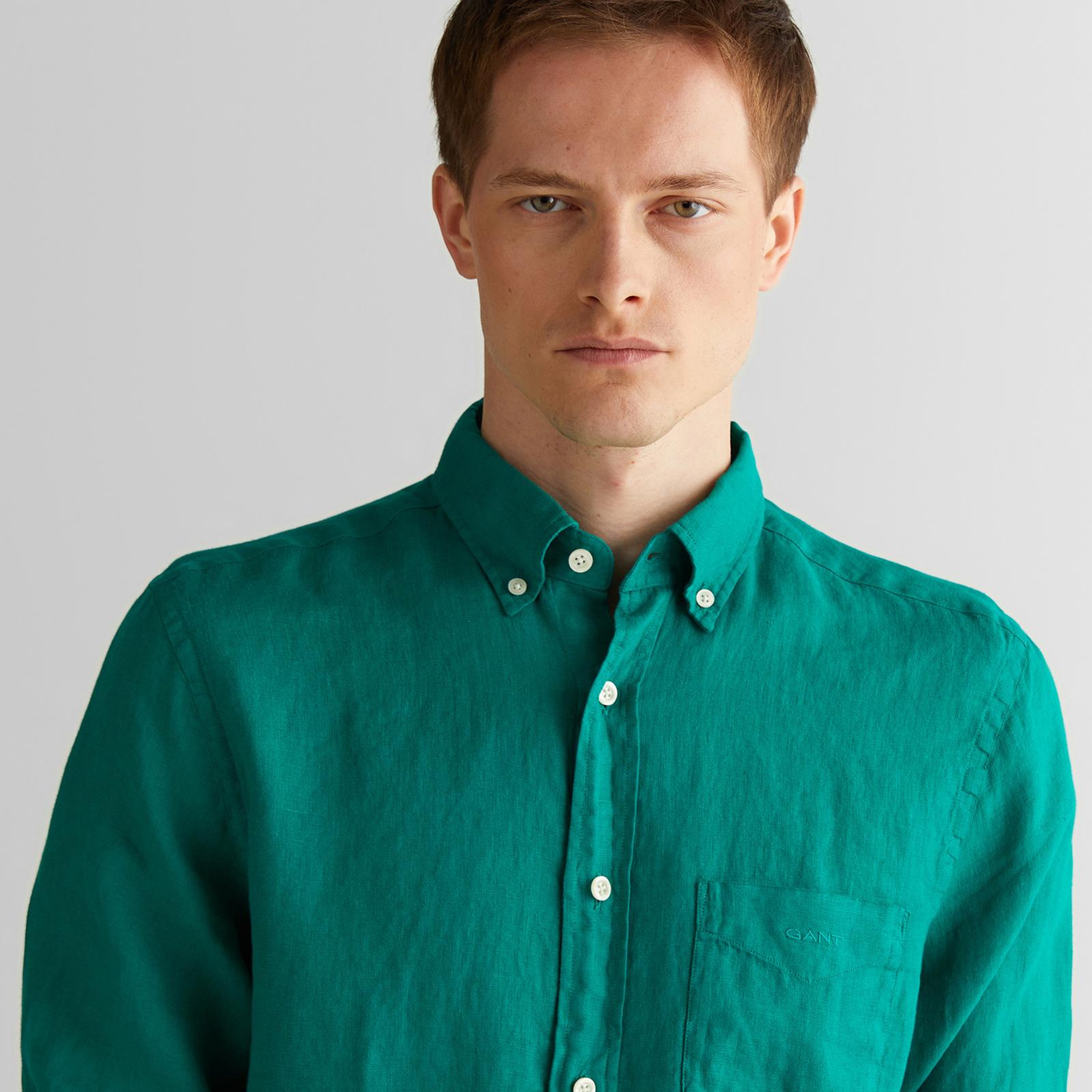 GANT Erkek Yeşil Regular Fit Düğmeli Yaka Keten Gömlek