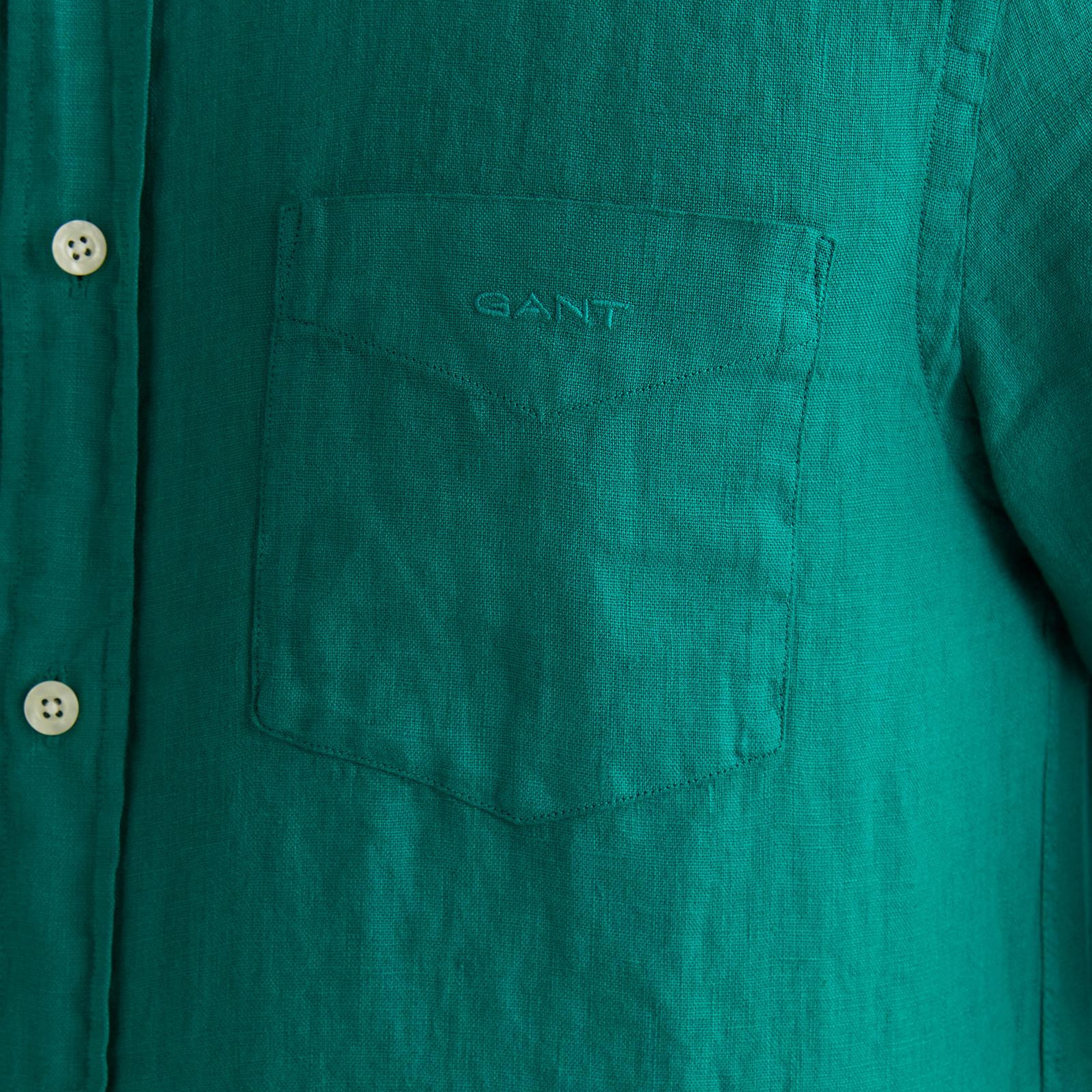 GANT Erkek Yeşil Regular Fit Düğmeli Yaka Keten Gömlek