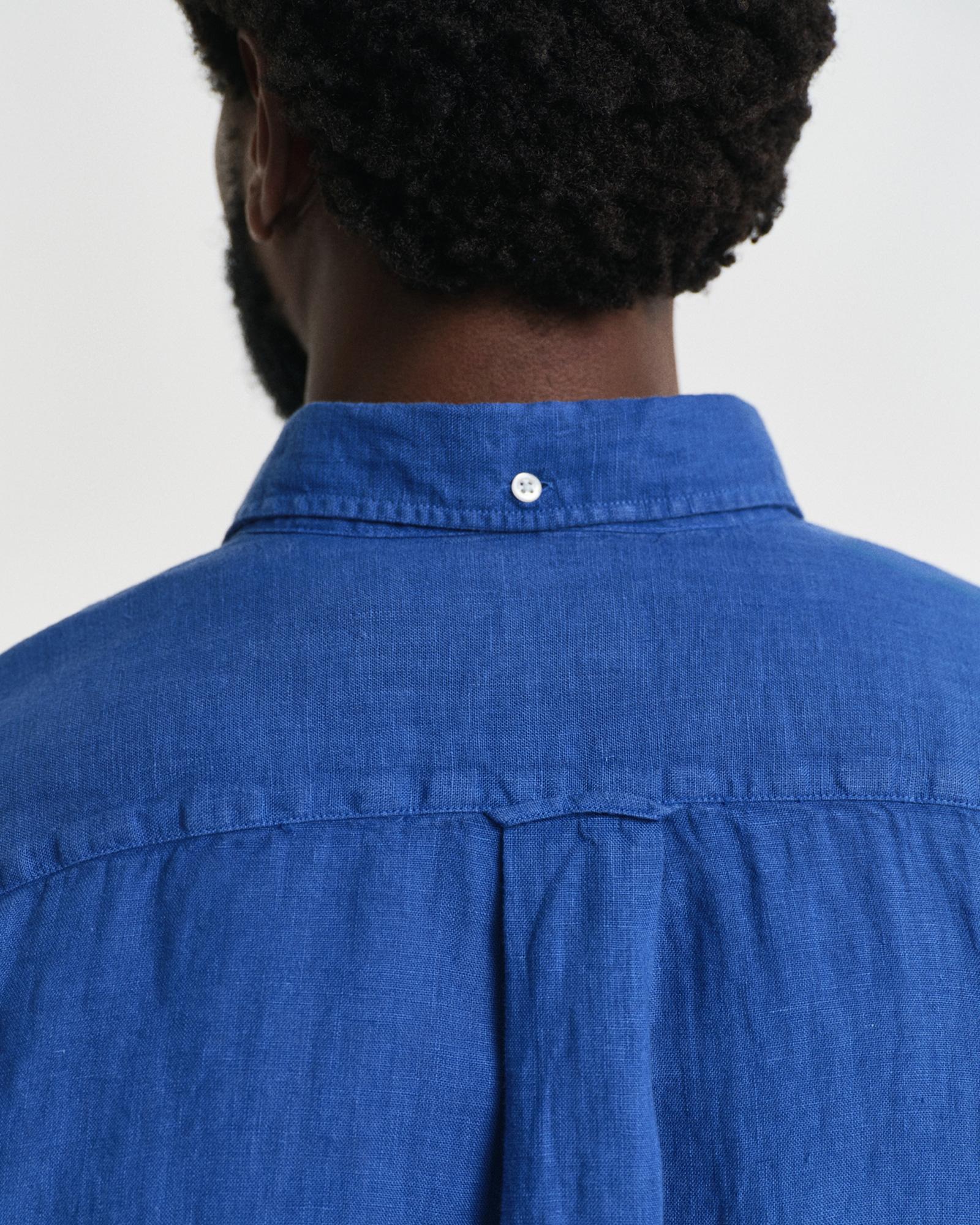 GANT Erkek Lacivert Regular Fit Düğmeli Yaka Keten Gömlek