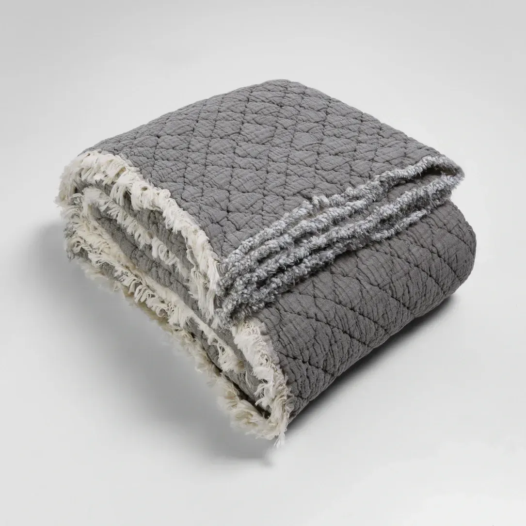 Qua Home Jade Müslin Ekstra Dolgulu Çift Kişilik Yatak Örtüsü Antrasit 230x240 cm