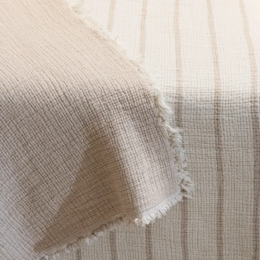 Qua Home Ruby Dolgulu Müslin Çift Kişilik Yatak Örtüsü Ekru Bej 230x250 cm