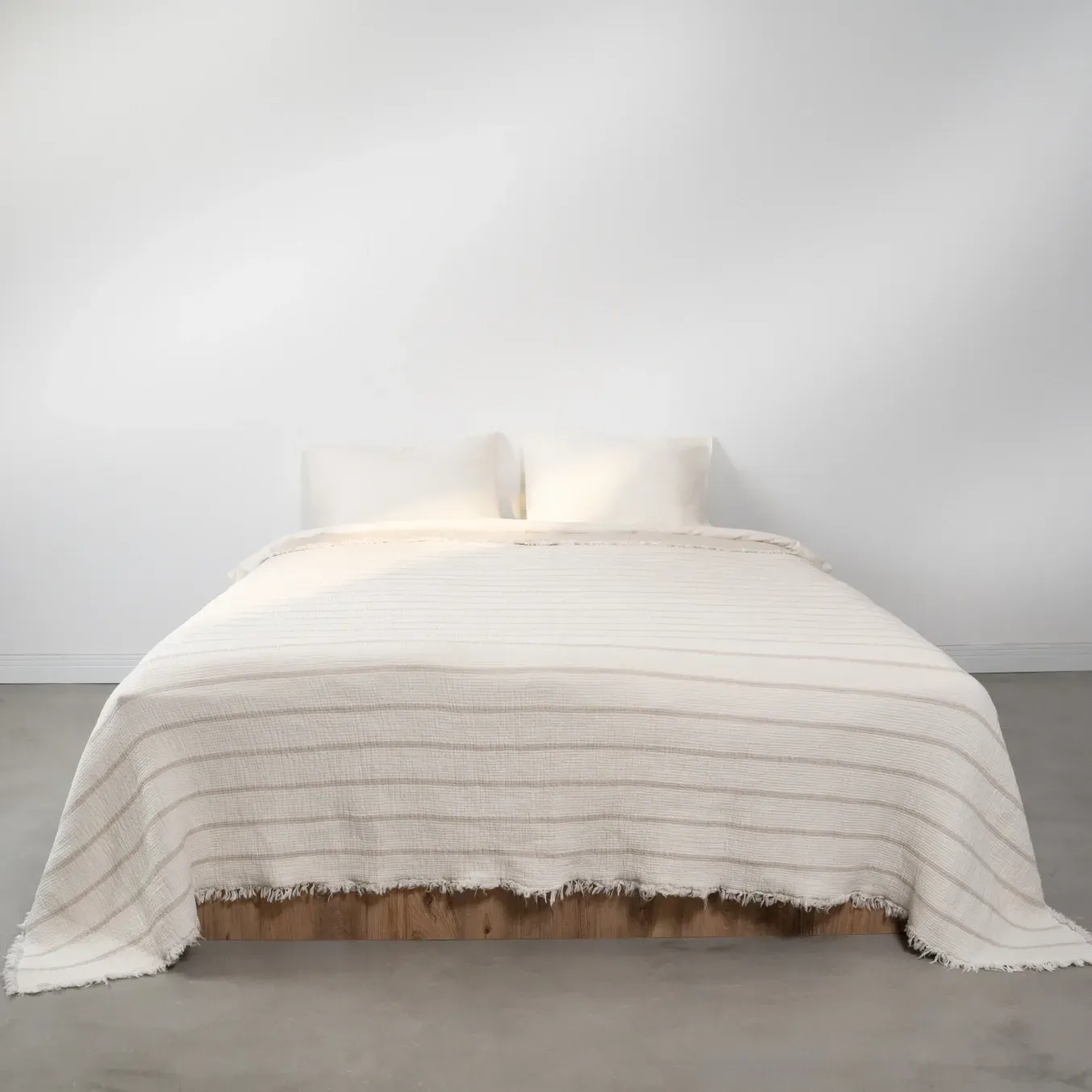 Qua Home Ruby Dolgulu Müslin Çift Kişilik Yatak Örtüsü Ekru Bej 230x250 cm