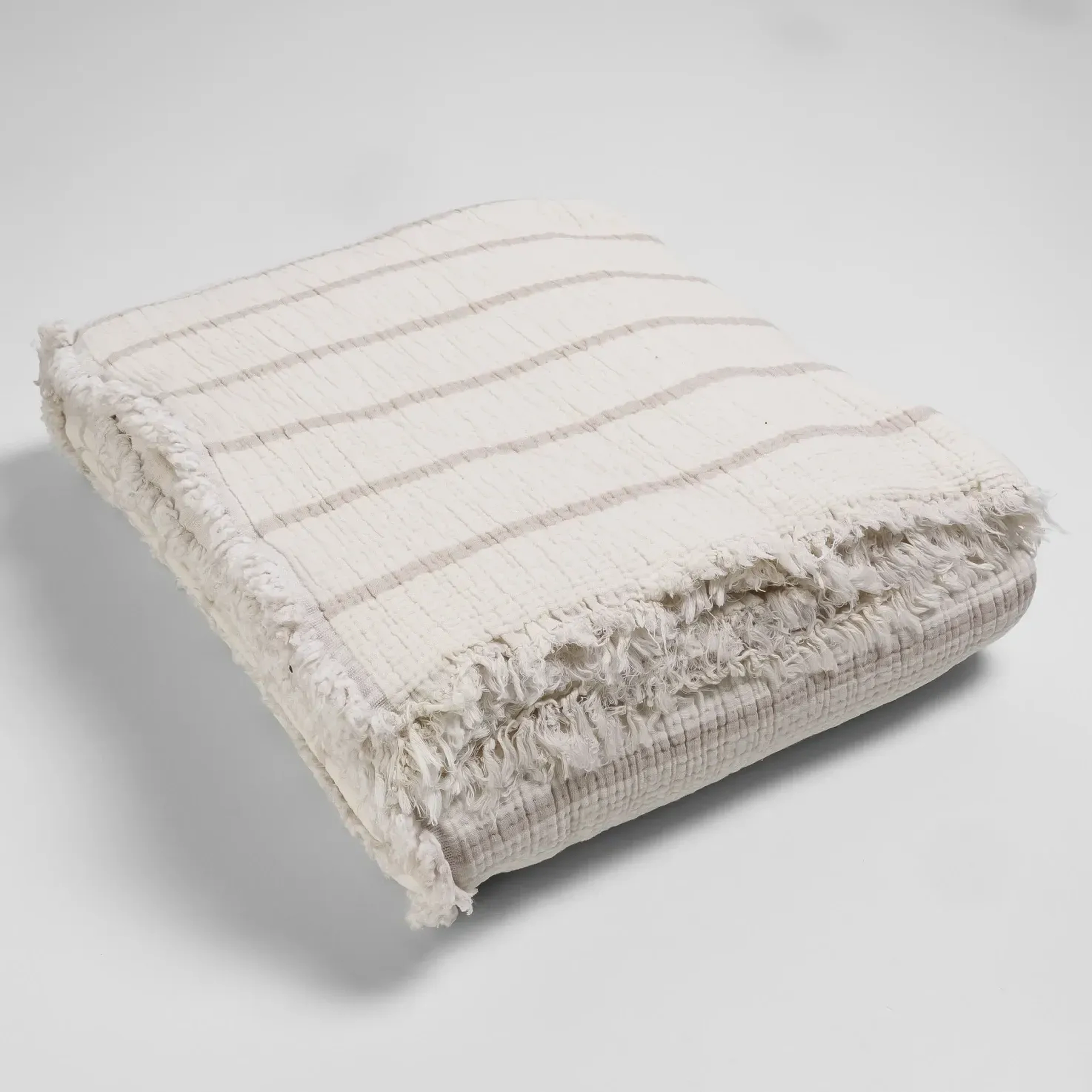 Qua Home Ruby Dolgulu Müslin Çift Kişilik Yatak Örtüsü Ekru Bej 230x250 cm