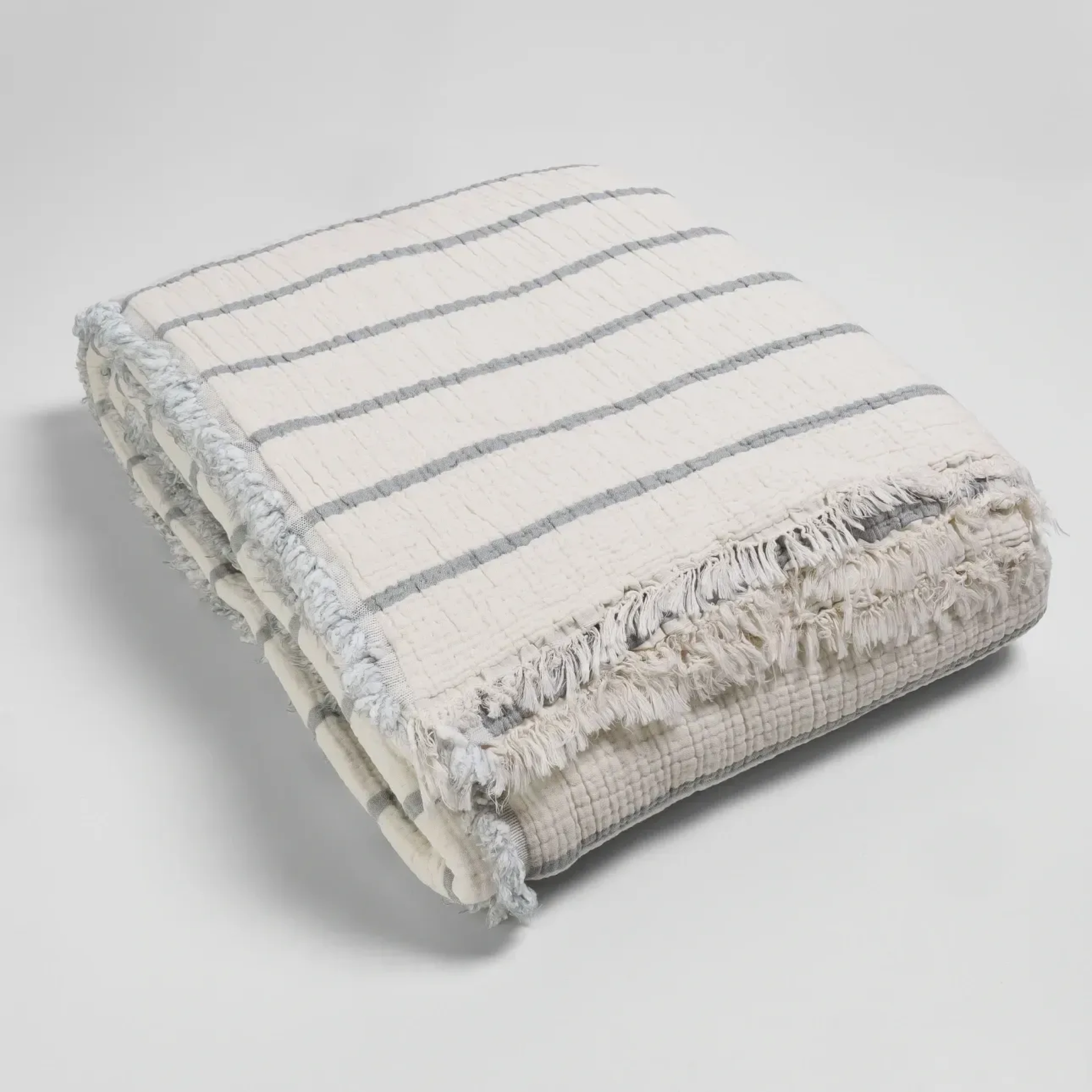 Qua Home Ruby Dolgulu Müslin Çift Kişilik Yatak Örtüsü Ekru Gri 230x250 cm