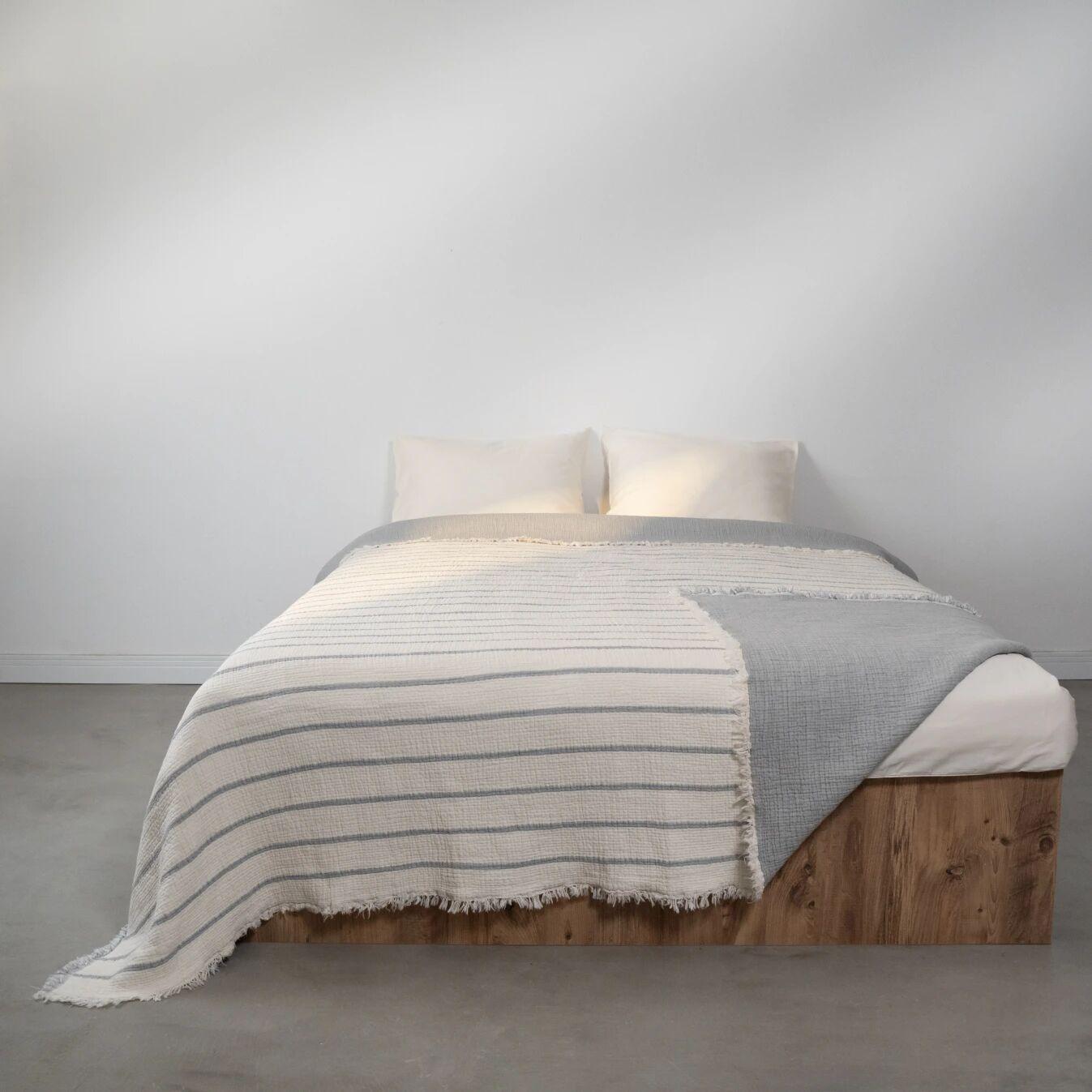 Qua Home Ruby Dolgulu Müslin Çift Kişilik Yatak Örtüsü Ekru Gri 230x250 cm