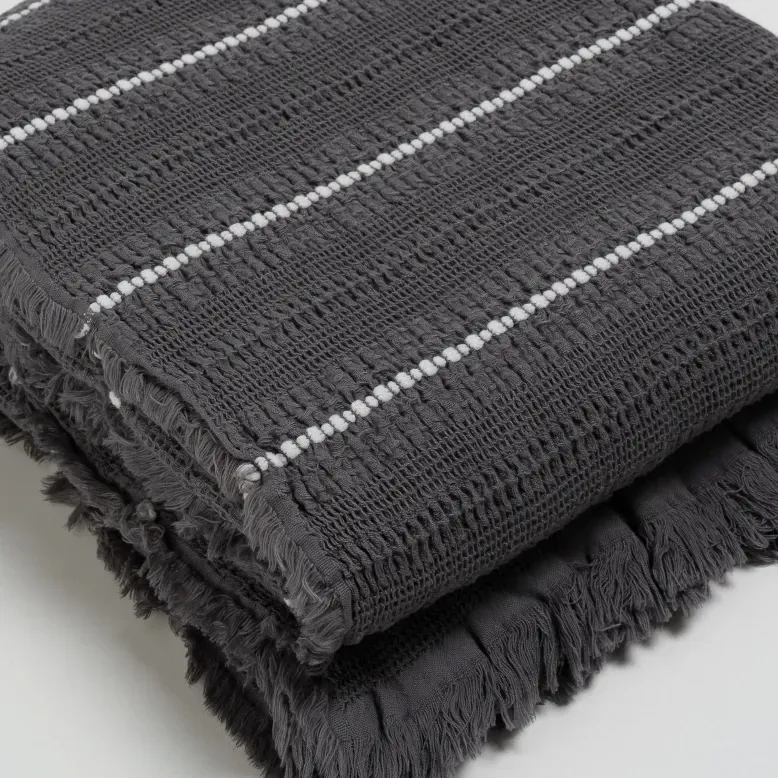 Qua Home Marigold Pamuklu Çift Kişilik Yatak Örtüsü Antrasit 220*240 cm