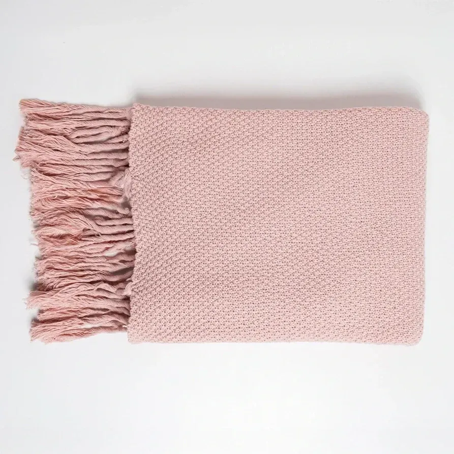 Qua Home Laurel Püsküllü Triko Tv Battaniyesi Pembe 130*150 cm