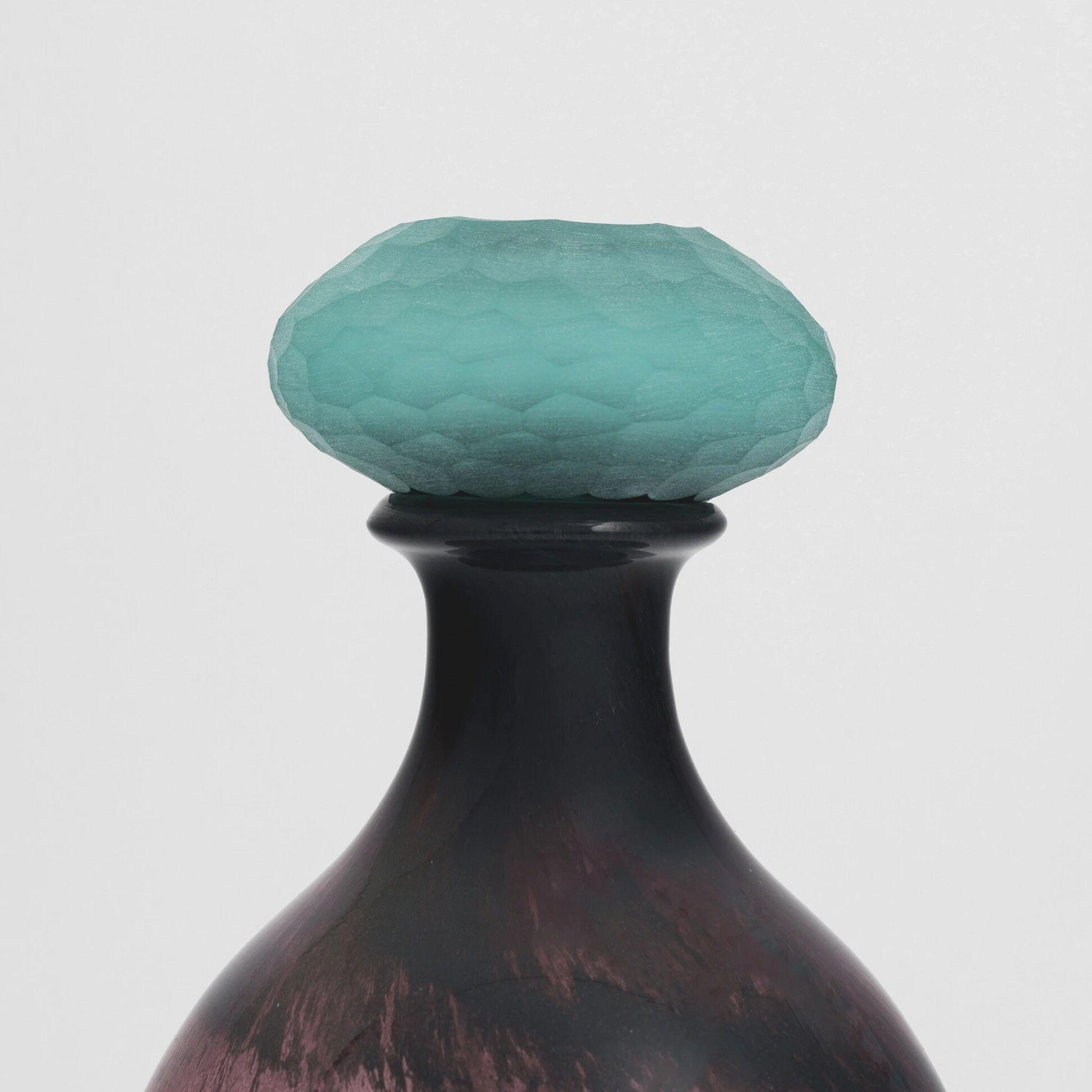 Qua Home Zea Mürdüm Mavi Kapaklı Cam Vazo 17x28 cm