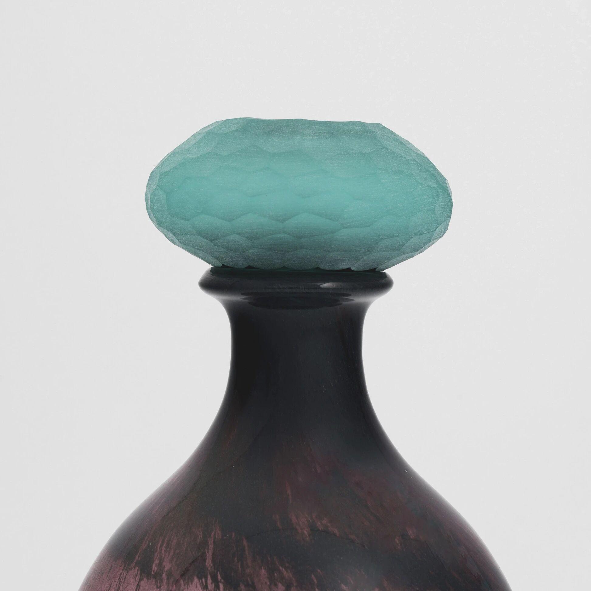 Qua Home Zea Mürdüm Mavi Kapaklı Cam Vazo 17x28 cm