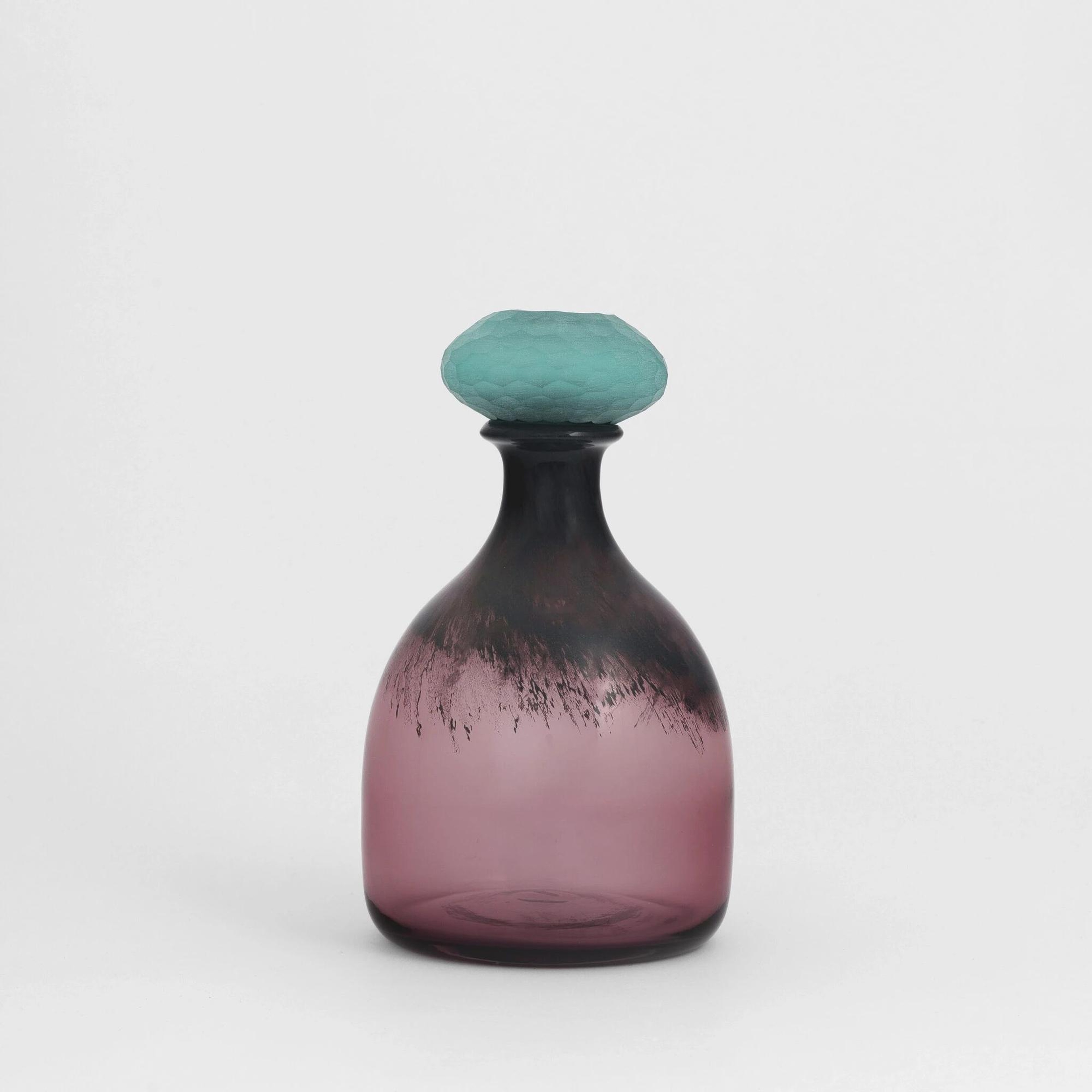 Qua Home Zea Mürdüm Mavi Kapaklı Cam Vazo 17x28 cm