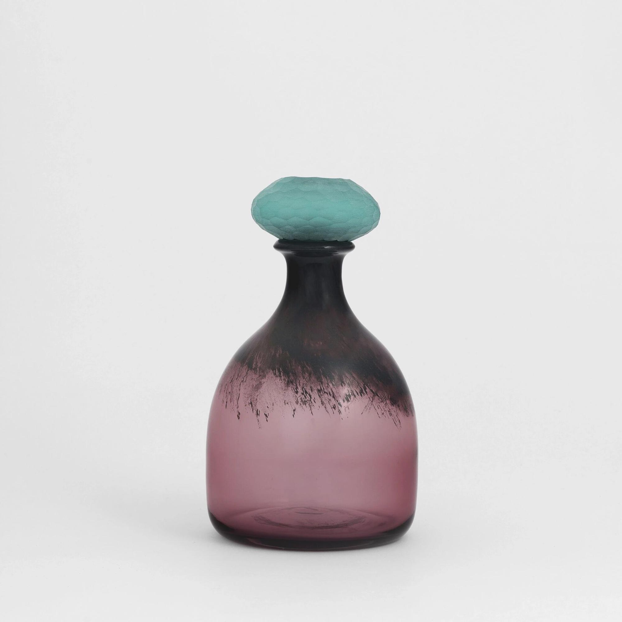 Qua Home Zea Mürdüm Mavi Kapaklı Cam Vazo 17x28 cm