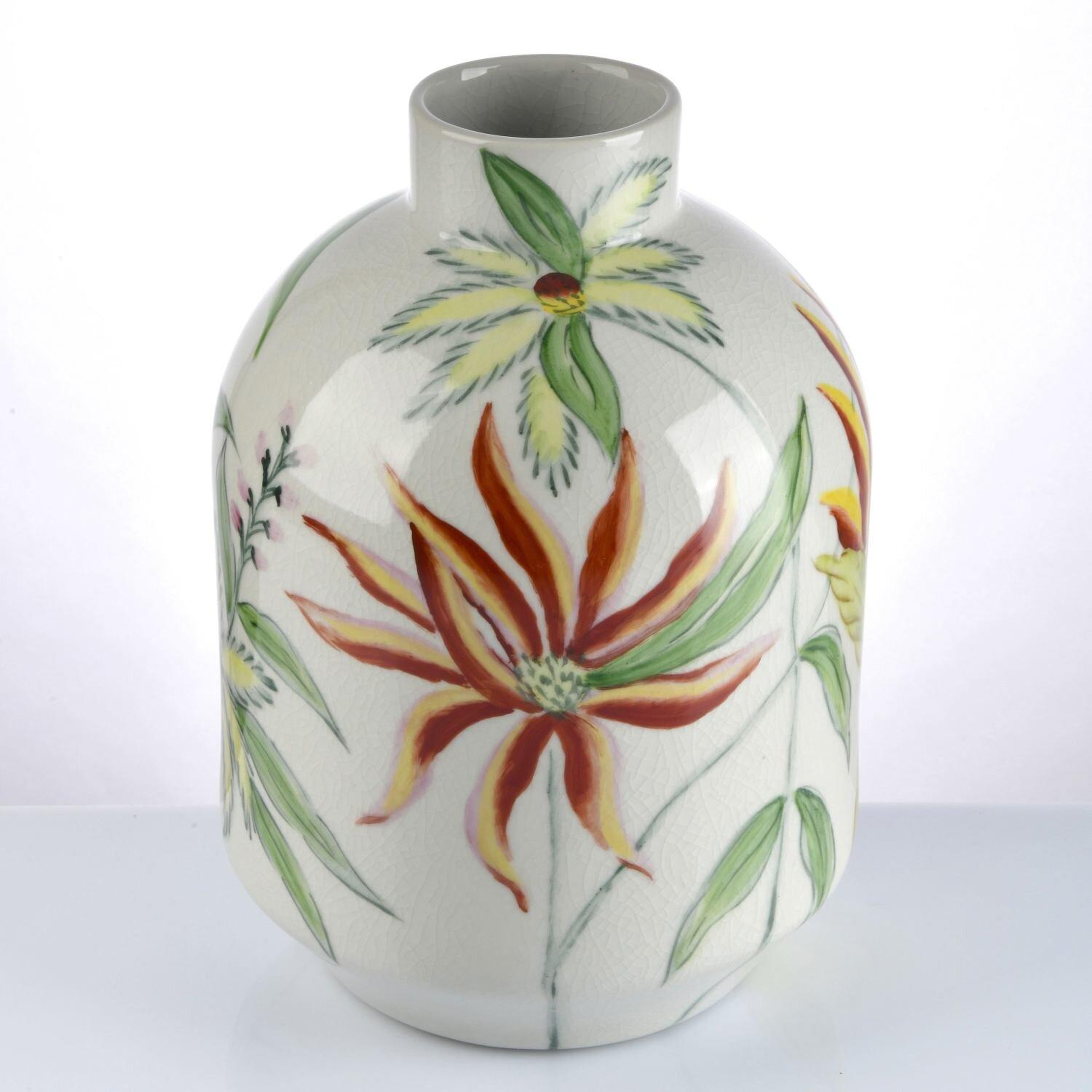 Qua Home Mael Yaprak Desenli Vazo Krem 20x20x32 Cm