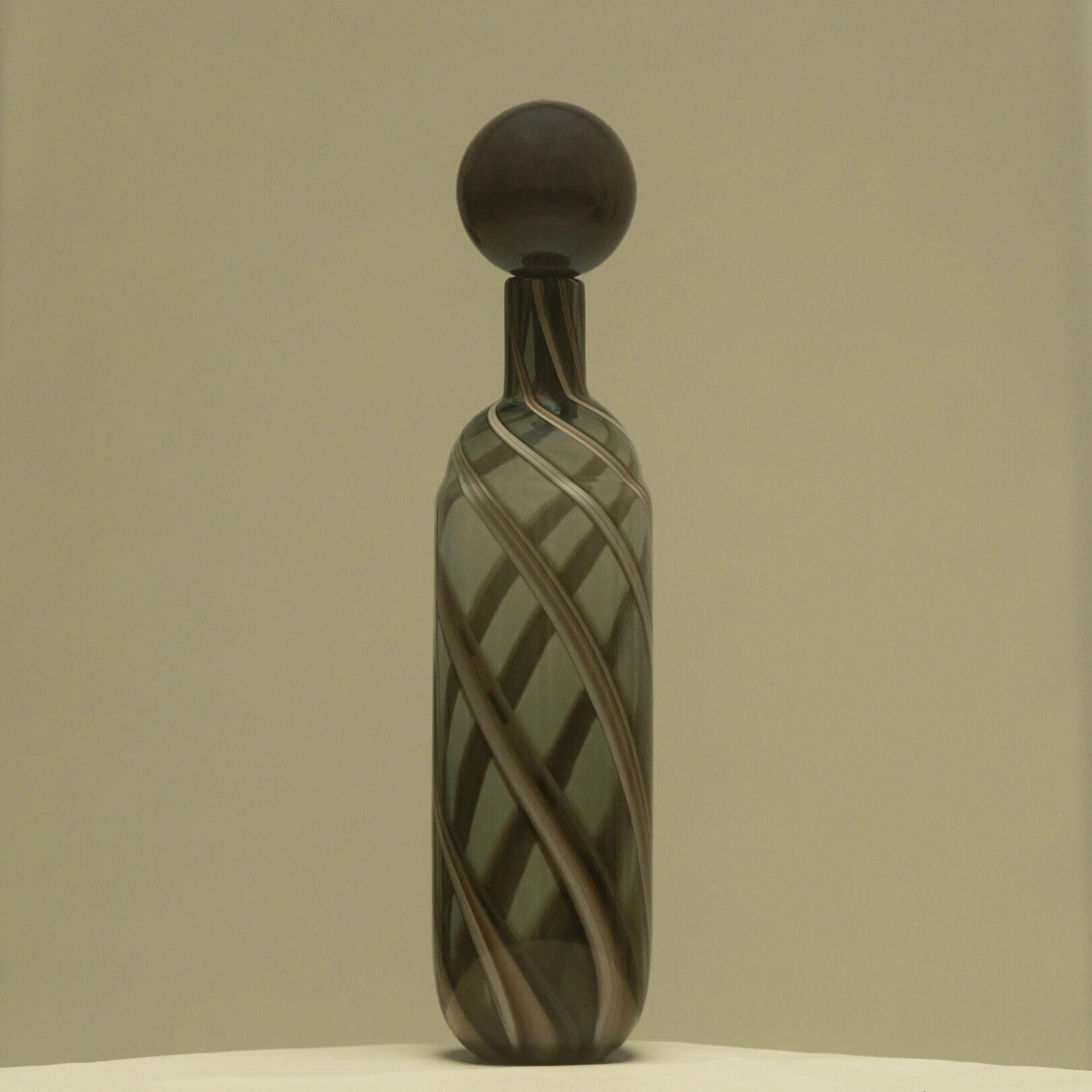 Qua Home Lyon Yeşil Kahve Çizgili Cam Vazo 10x46 cm