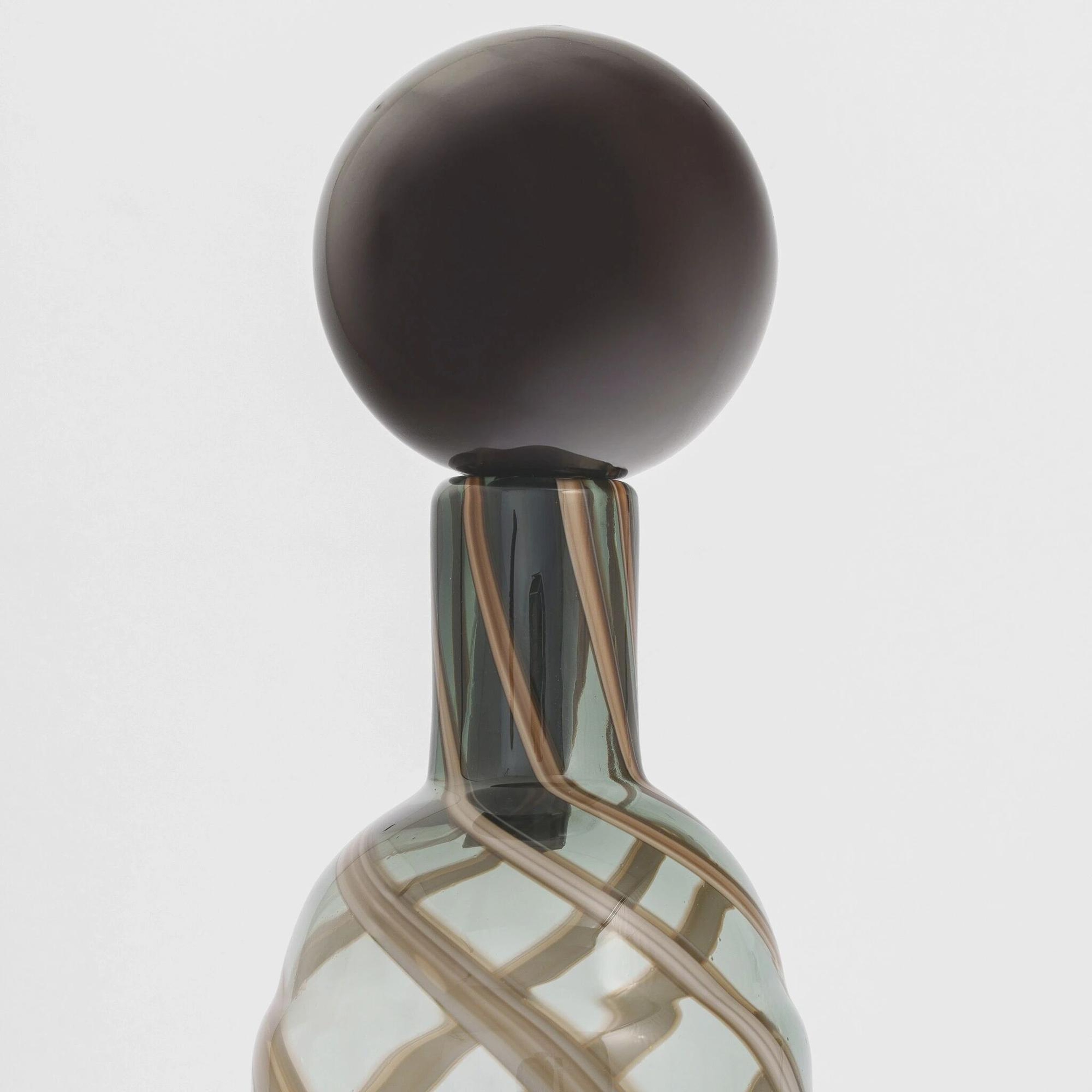 Qua Home Lyon Yeşil Kahve Çizgili Cam Vazo 10x46 cm