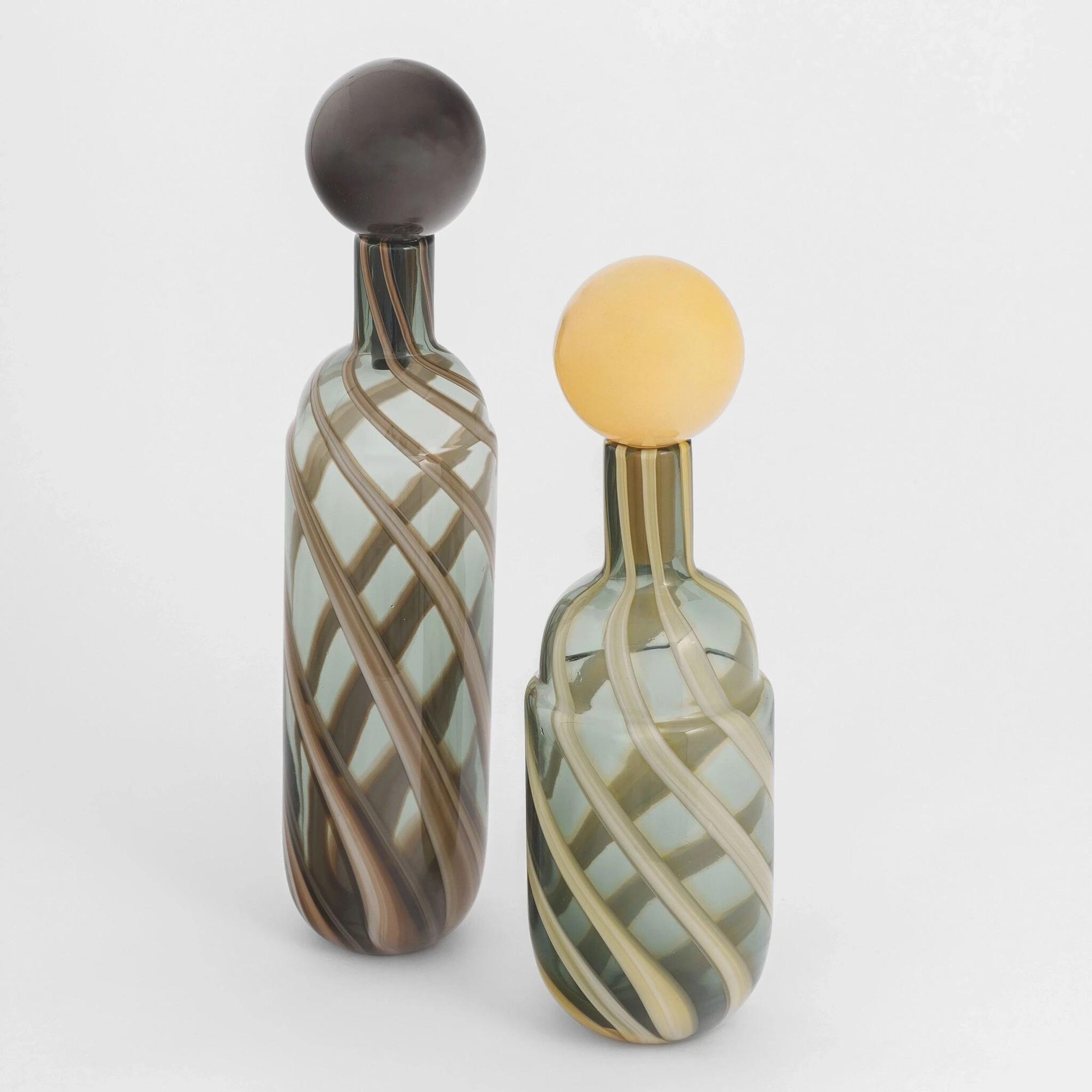 Qua Home Lyon Yeşil Krem Çizgili Cam Vazo 12x39 cm