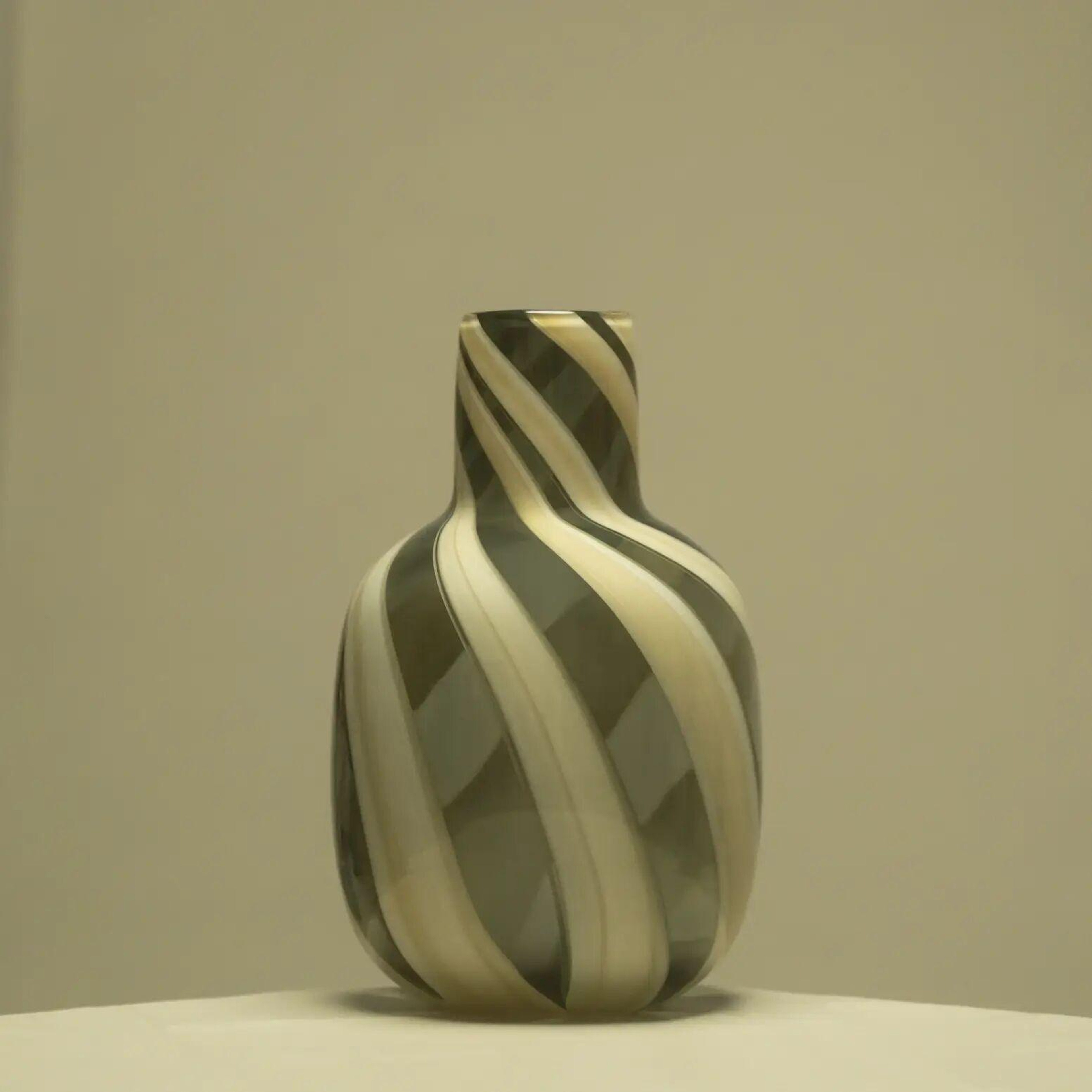 Qua Home Lyon Yeşil Krem Çizgili Cam Vazo 20x33 cm