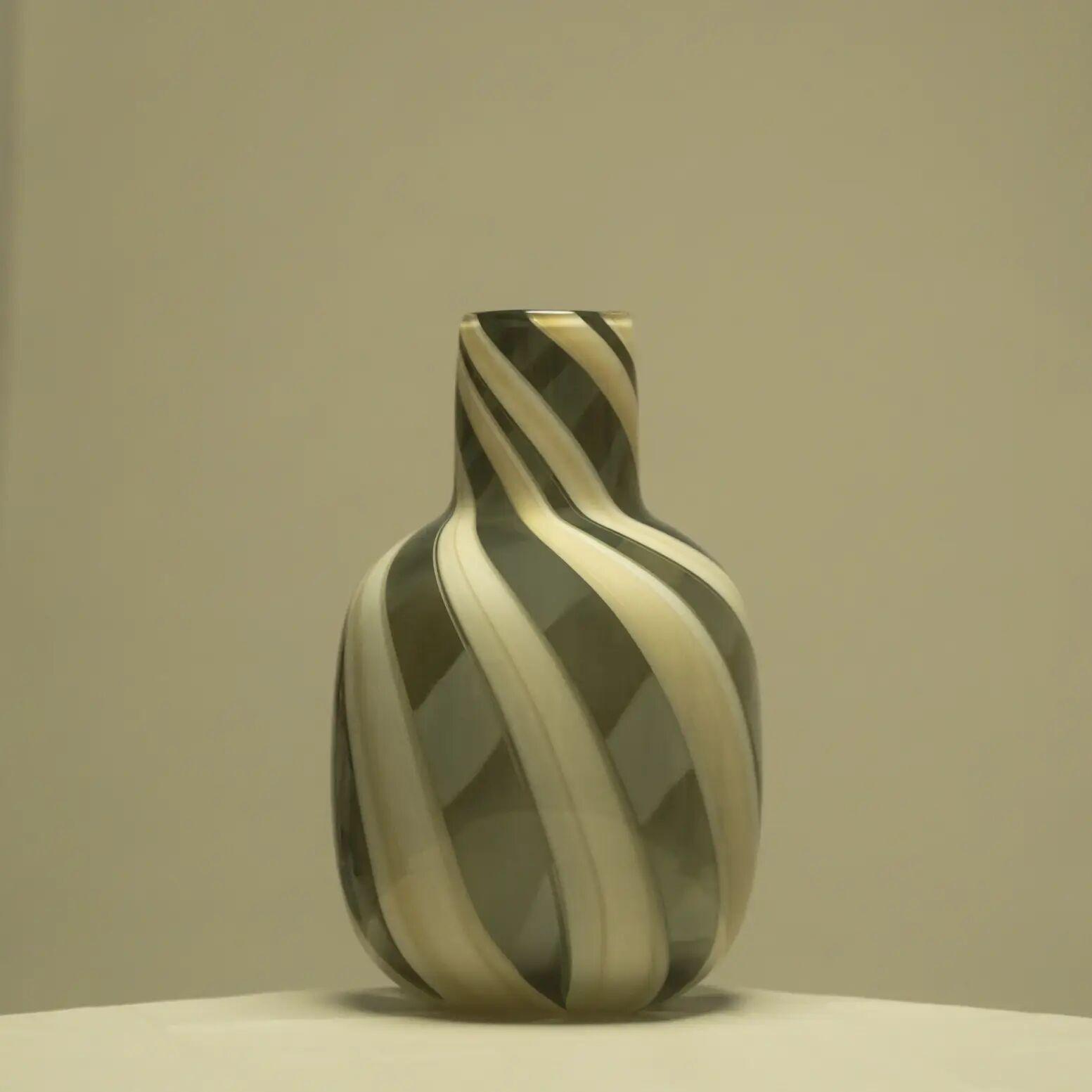 Qua Home Lyon Yeşil Krem Çizgili Cam Vazo 20x33 cm