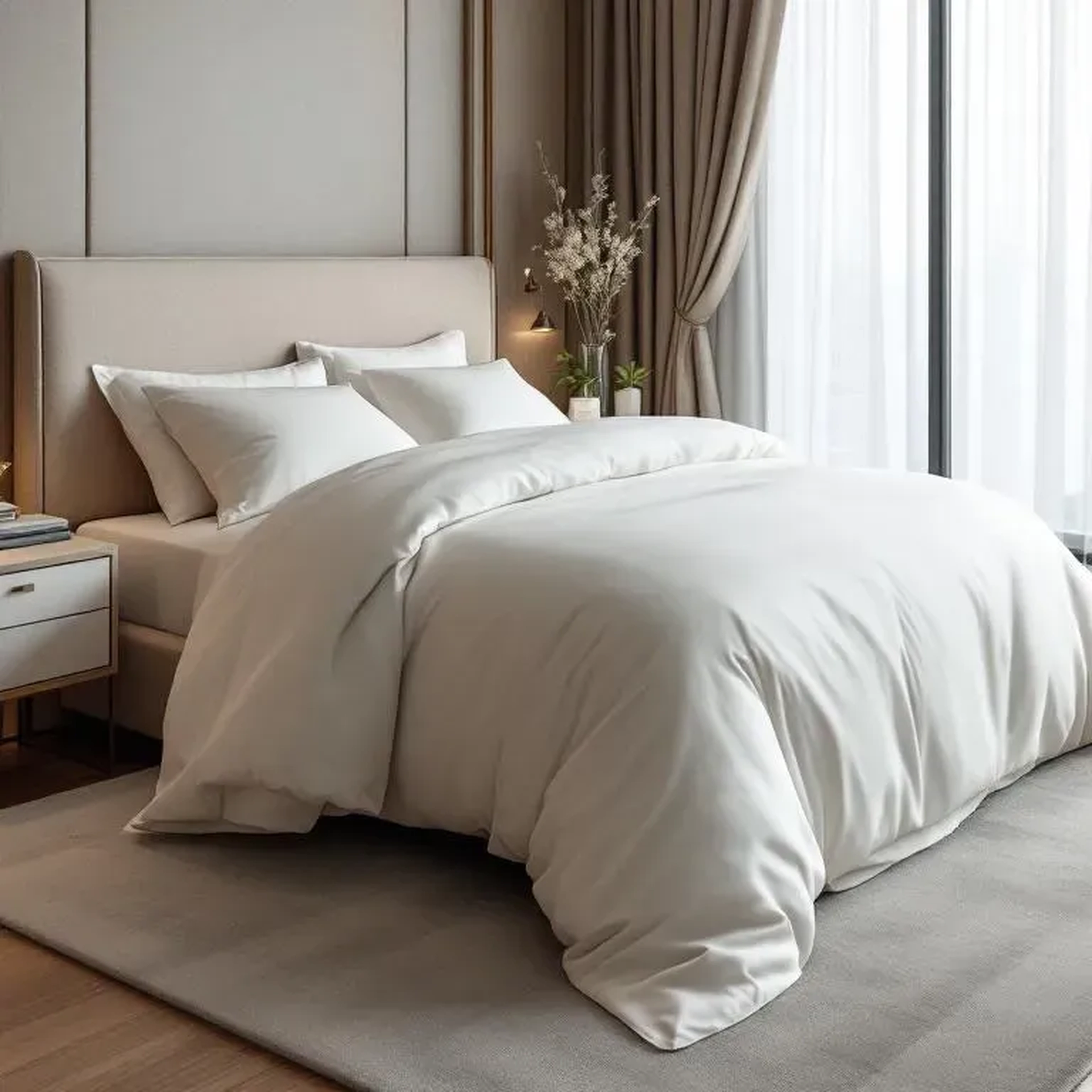 Qua Home Odin 300 TC Pamuk Saten King Size Nevresim Ekru