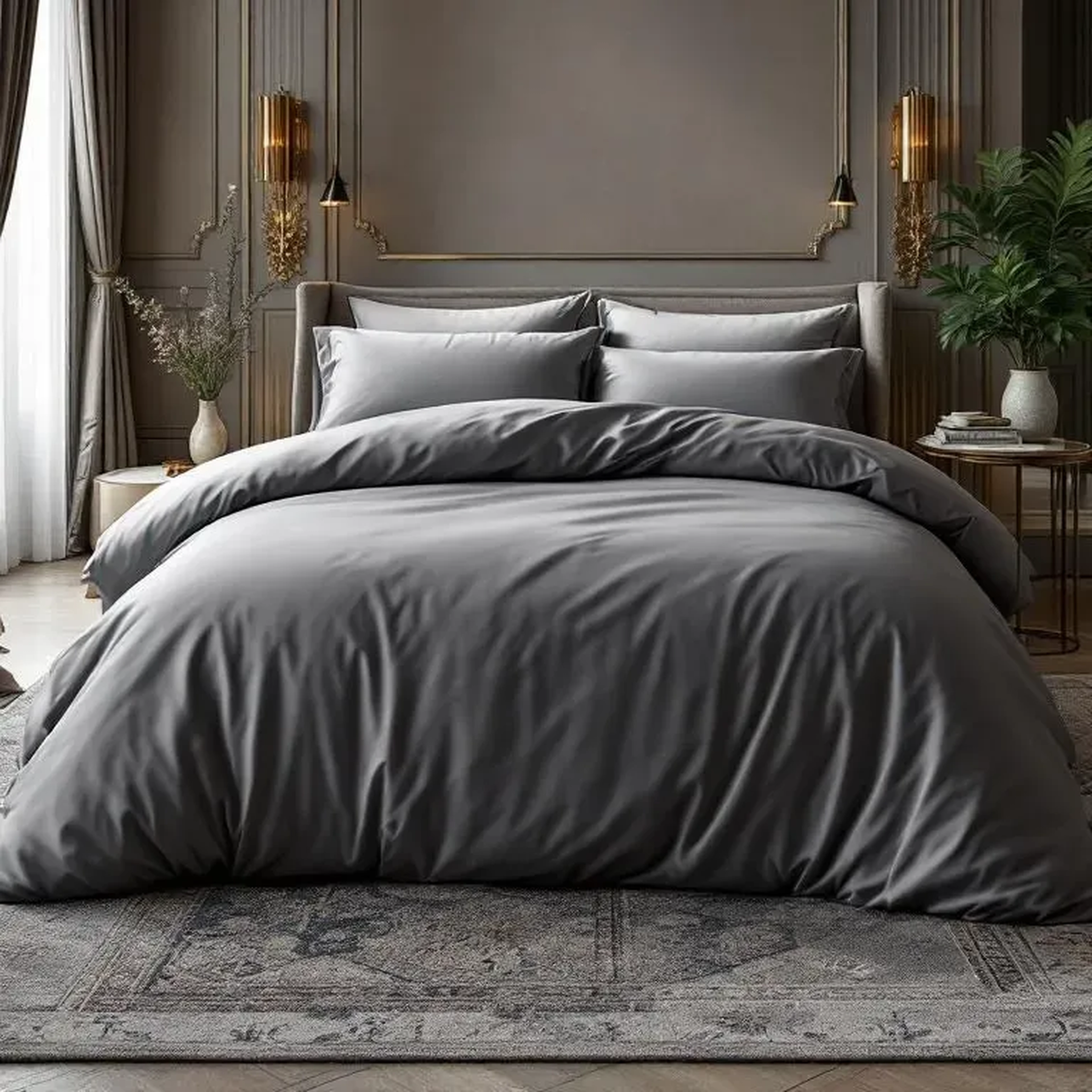 Qua Home Odin 300 TC Pamuk Saten Çift Kişilik Nevresim Antrasit