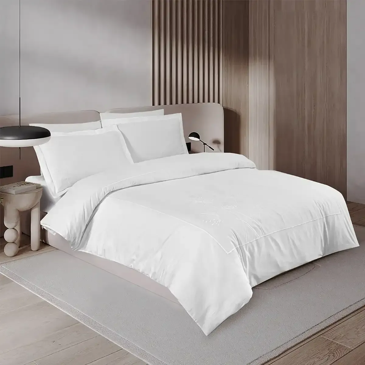 Qua Home Gloria 300 Tc Pamuk Saten Nakışlı Çift Kişilik Nevresim Seti Beyaz Bej