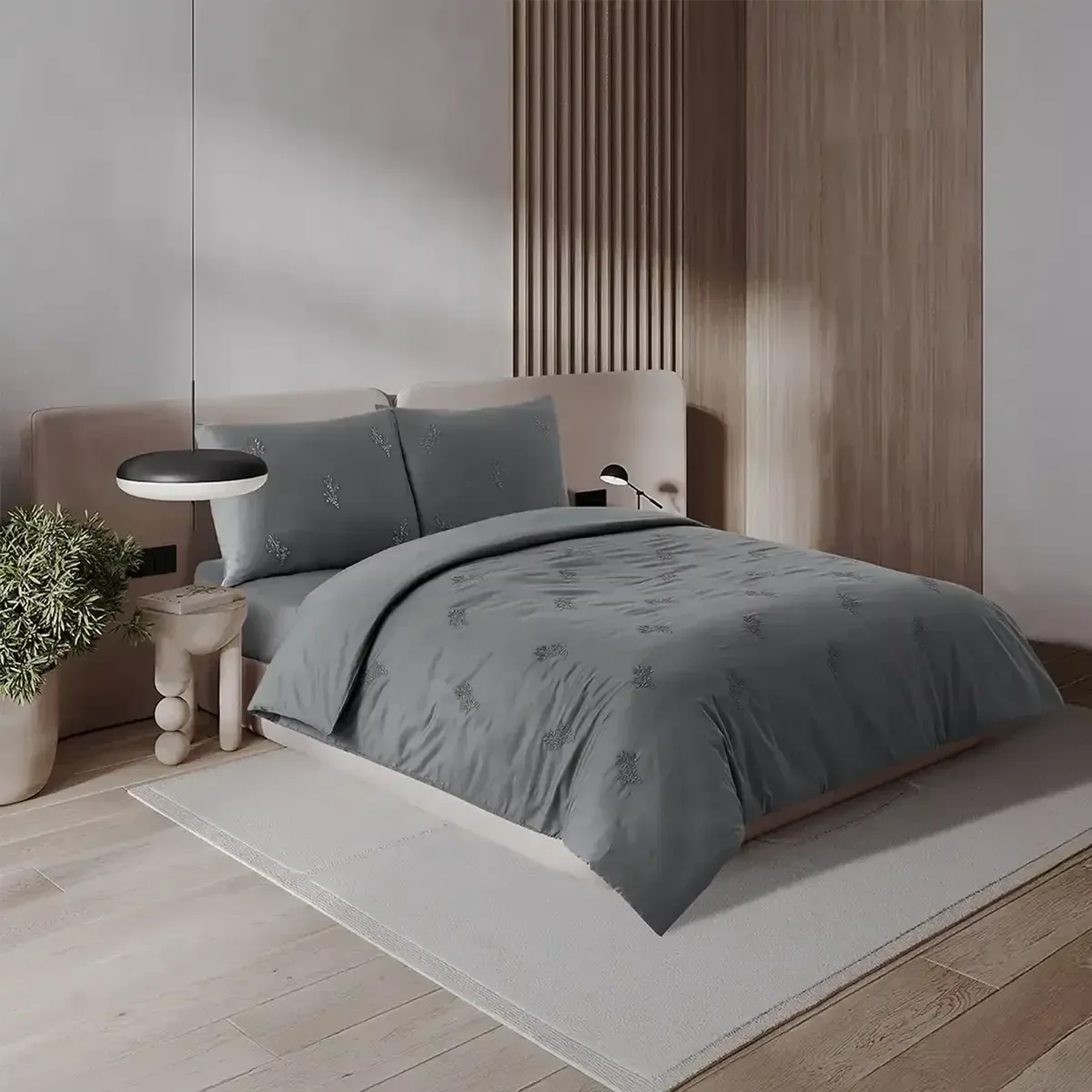 Qua Home Carmen 300 Tc Pamuk Saten Nakışlı Çift Kişilik Nevresim Seti Gri