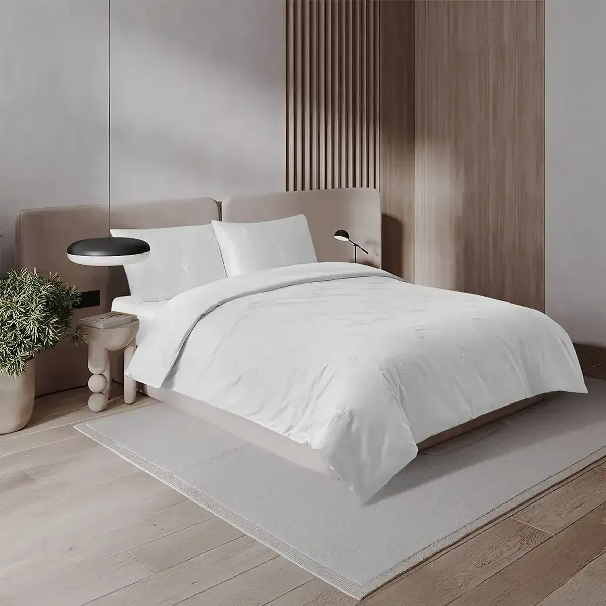 Qua Home Carmen 300 Tc Pamuk Saten Nakışlı Çift Kişilik Nevresim Seti Beyaz