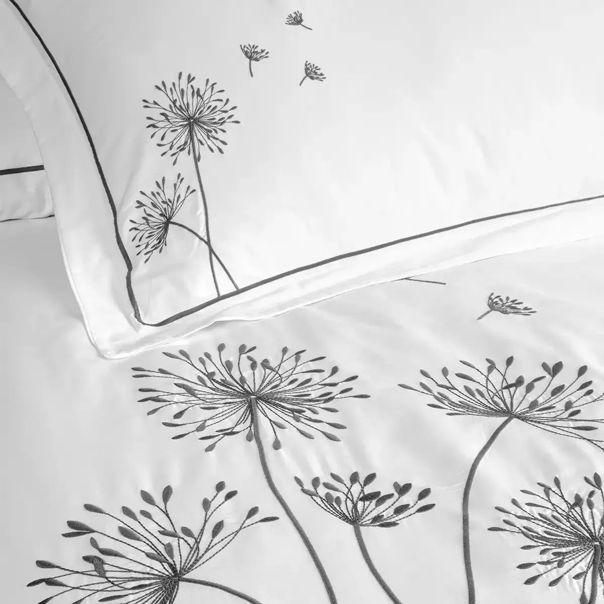 Qua Home Gloria 300 Tc Pamuk Saten Nakışlı Çift Kişilik Nevresim Seti Beyaz Antrasit