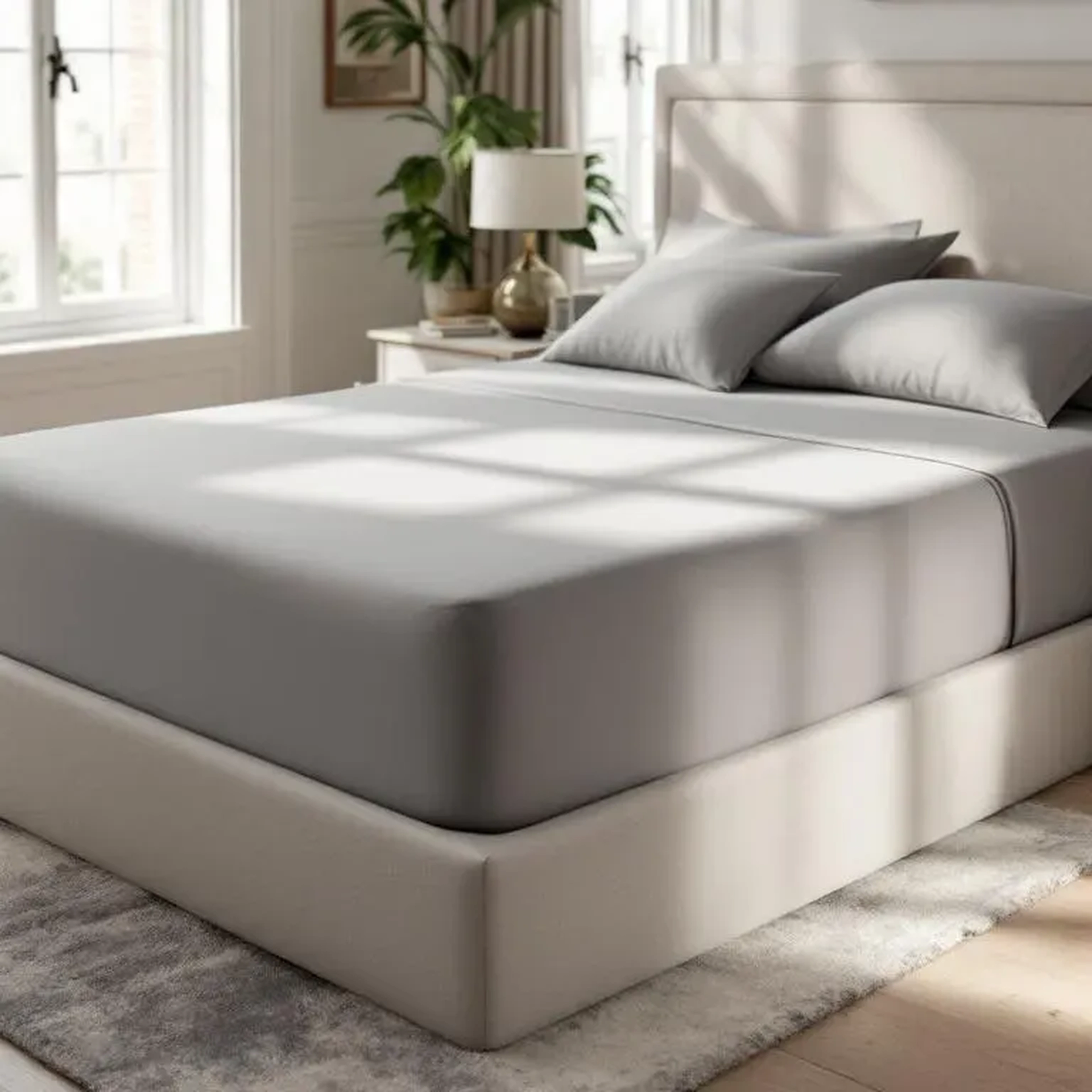 Qua Home Soho 200 TC Pamuk Perkal King Size Lastikli Çarşaf Gri