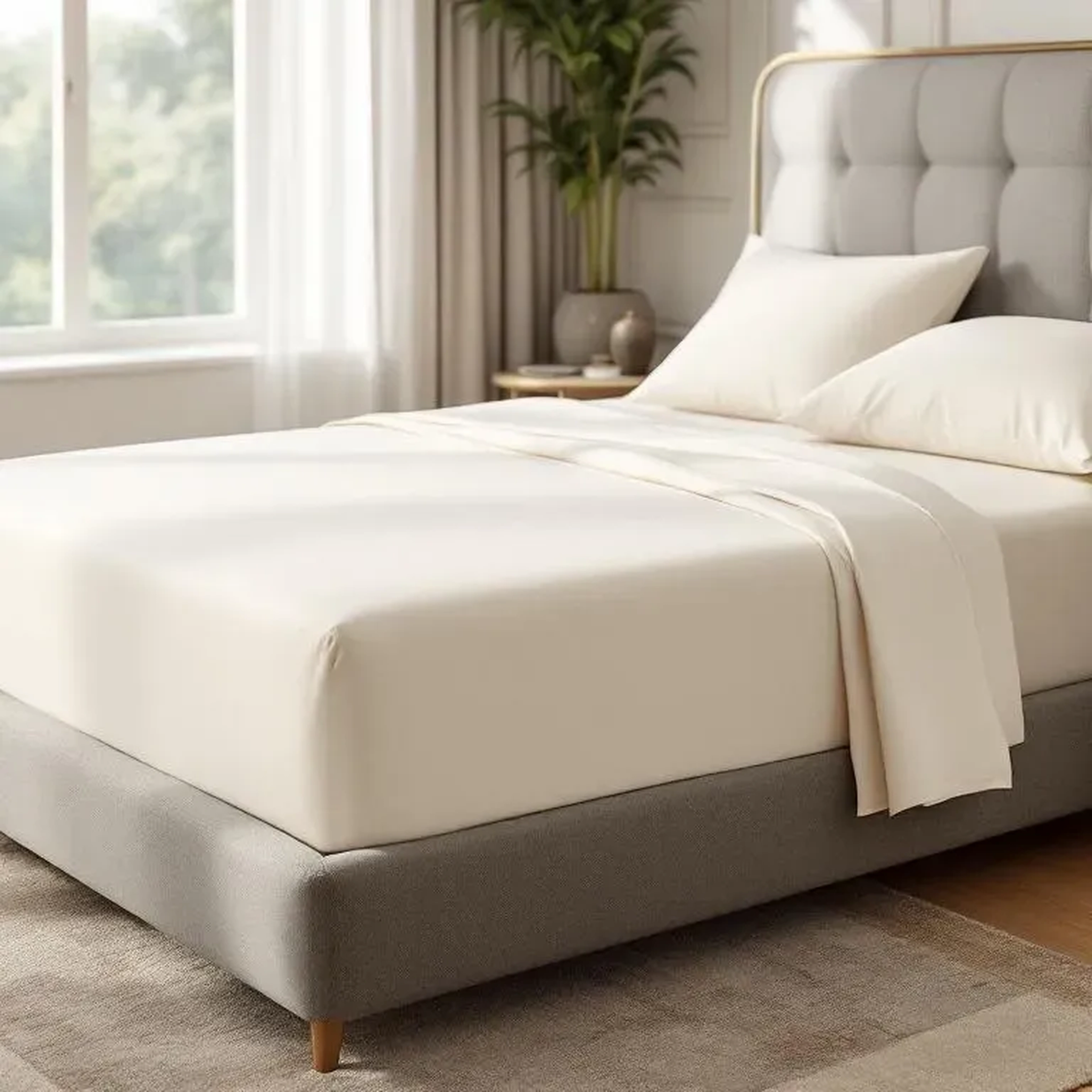 Qua Home Odin 300 TC Pamuk Saten King Size Çarşaf Ekru