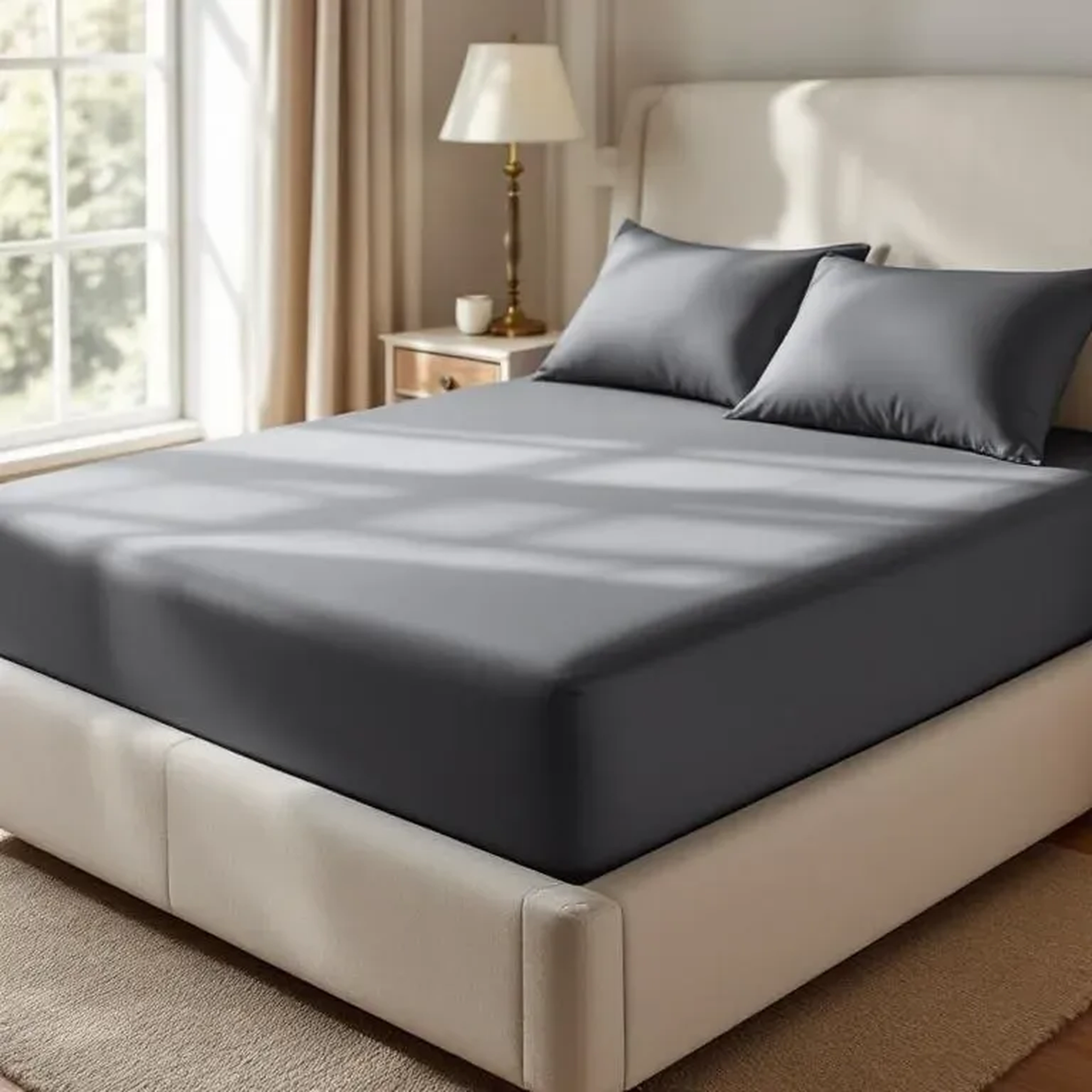 Qua Home Odin 300 TC Pamuk Saten Çift Kişilik Lastikli Çarşaf Antrasit