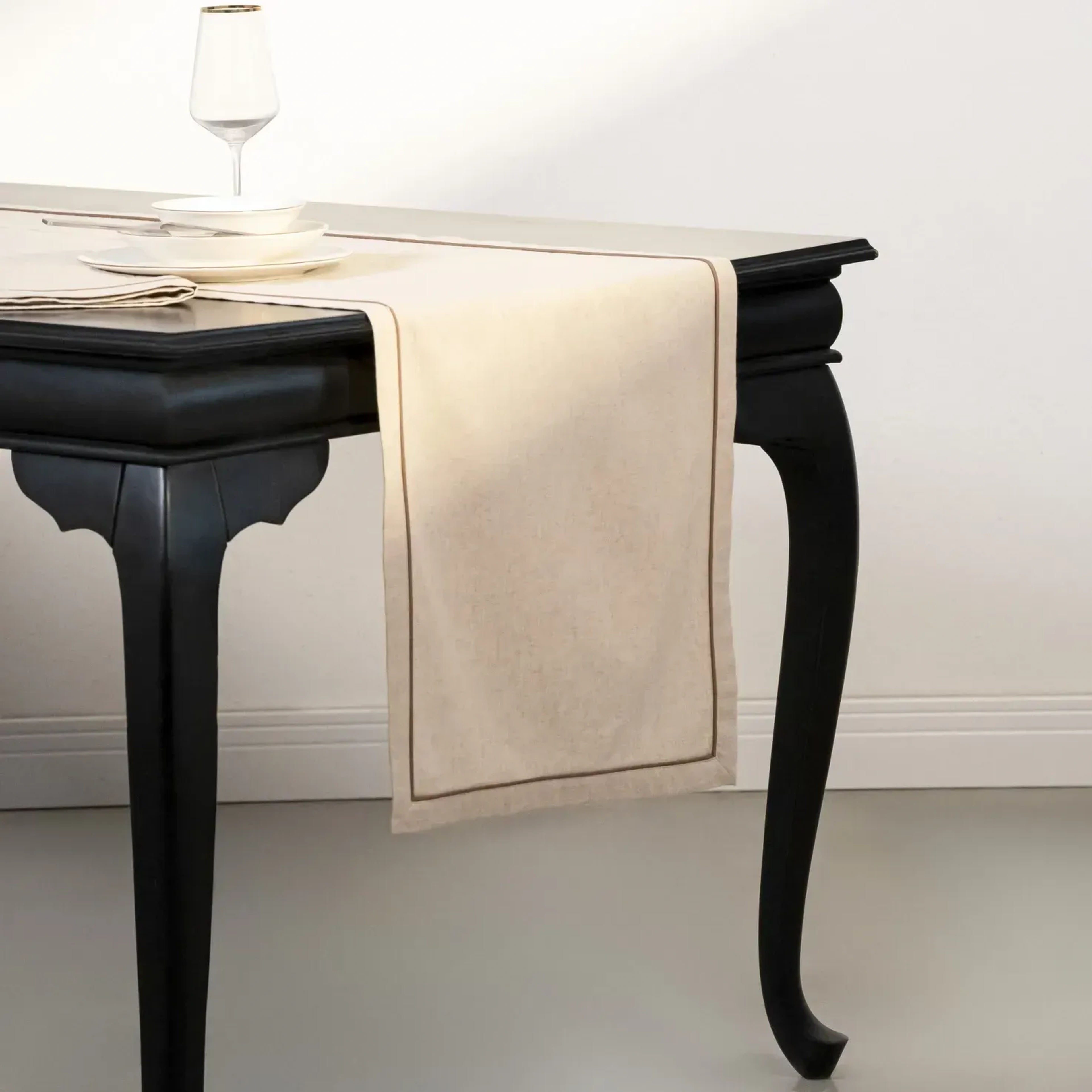 Qua Home Lucca Pamuk Keten Biyeli Runner Ekru