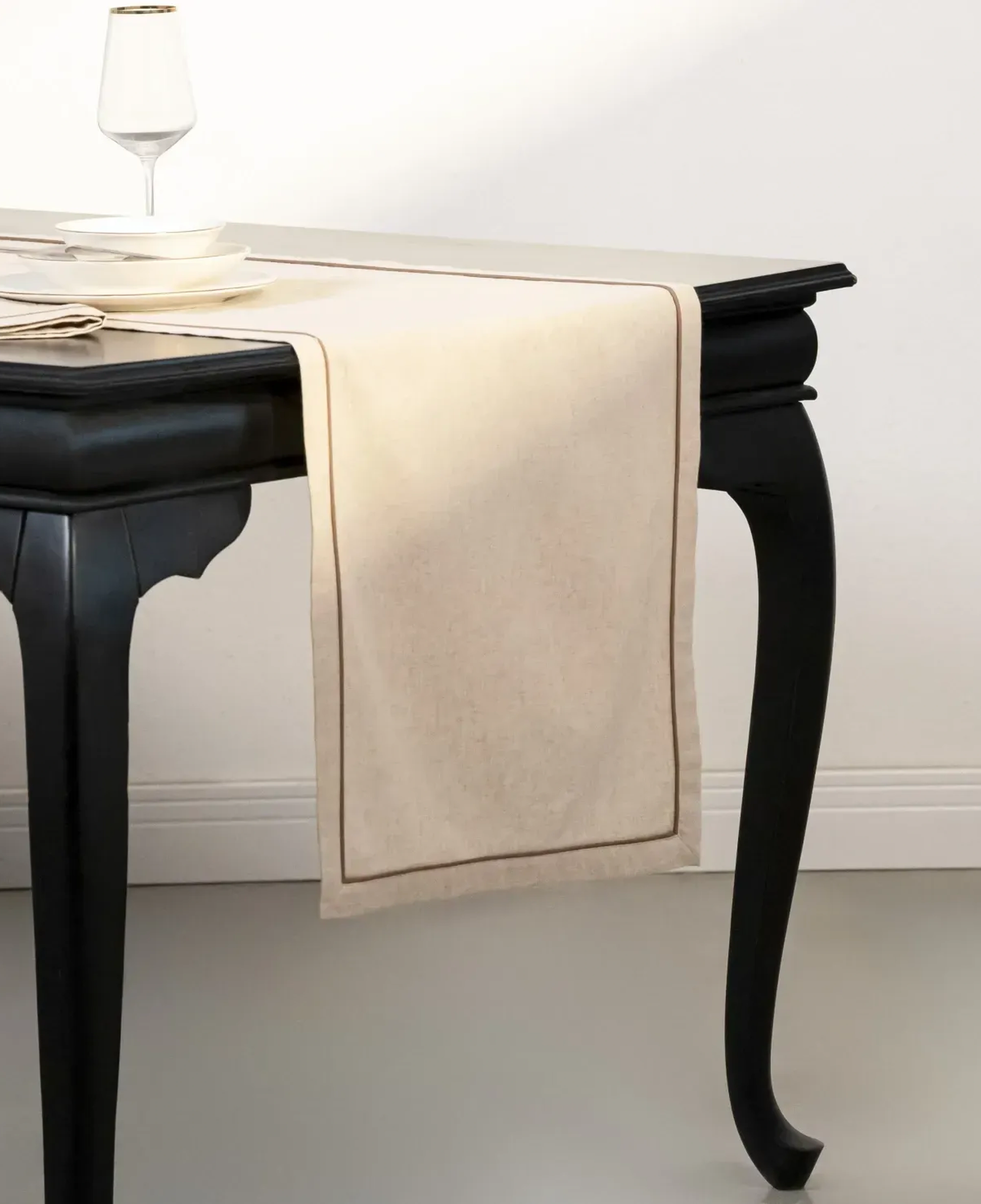 Qua Home Lucca Pamuk Keten Biyeli Runner Ekru