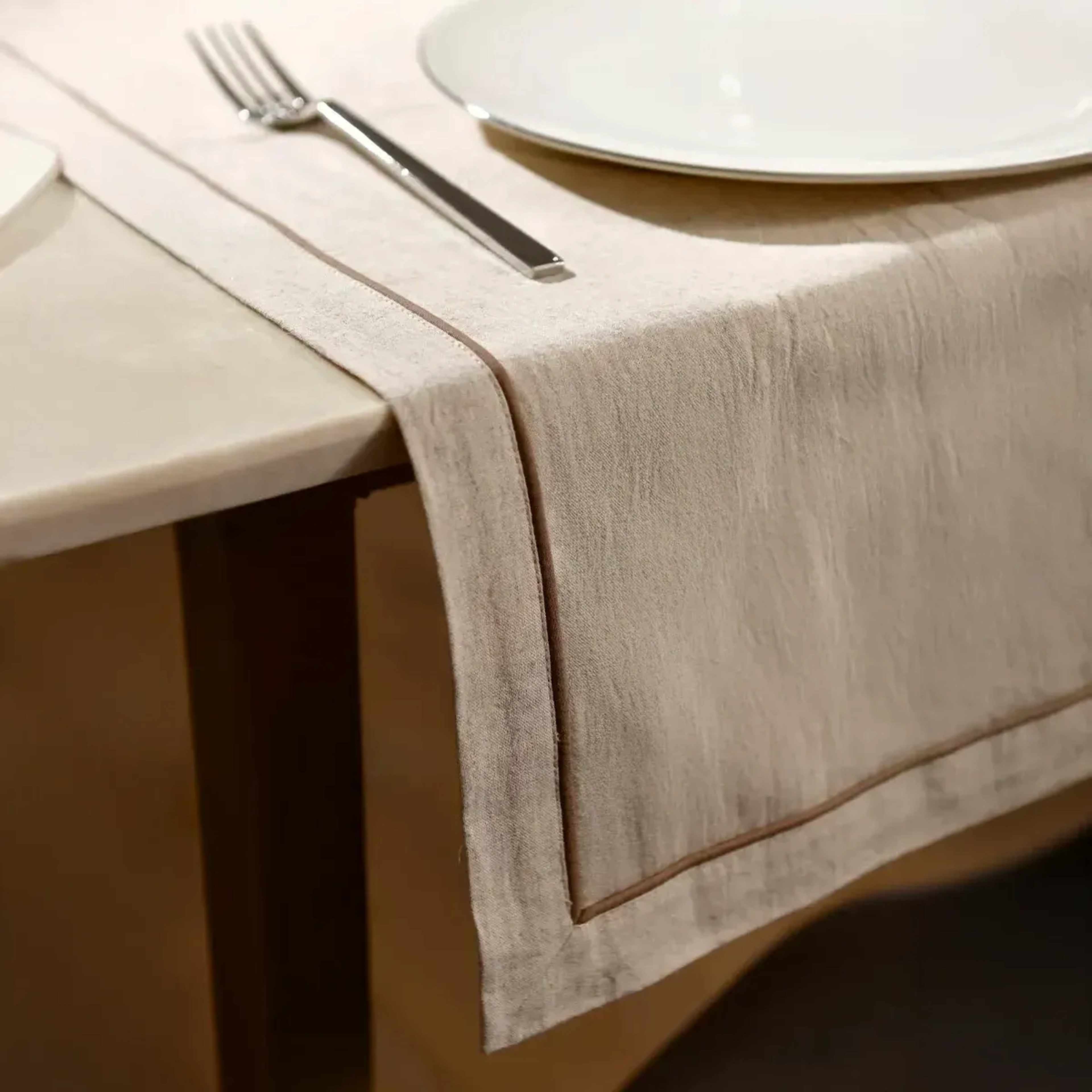 Qua Home Lucca Pamuk Keten Biyeli Runner Ekru